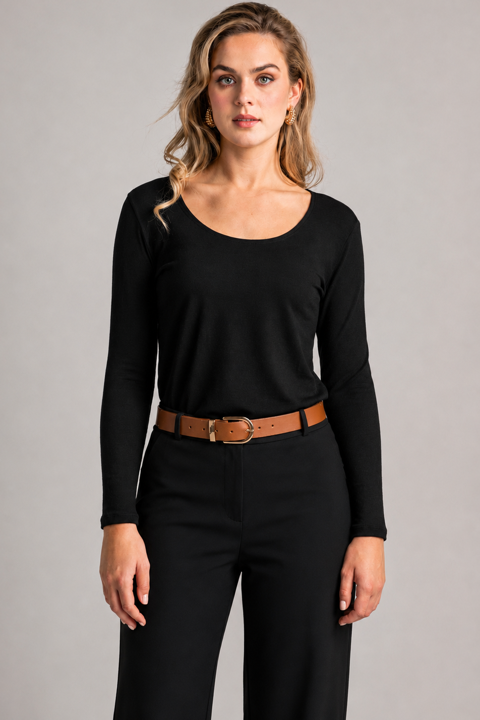 PAULA RYAN Easy Fit Scoop Neck Top -Black Merino - Paula Ryan