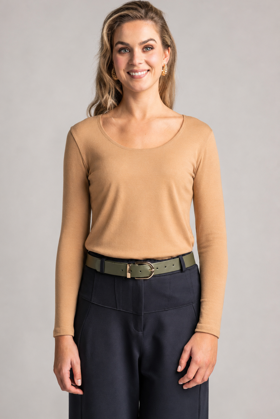 PAULA RYAN Easy Fit Scoop Neck Top - Merino Camel - Paula Ryan