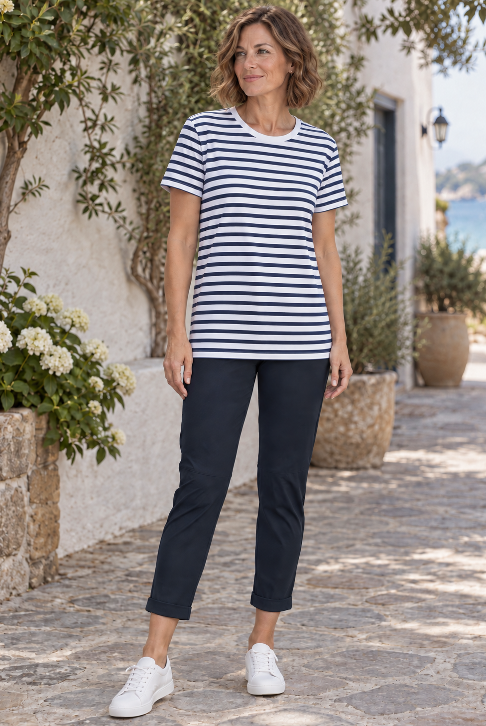 PAULA RYAN ESSENTIALS Narrow Cuff Capri Pant - Microjersey Navy - Paula Ryan