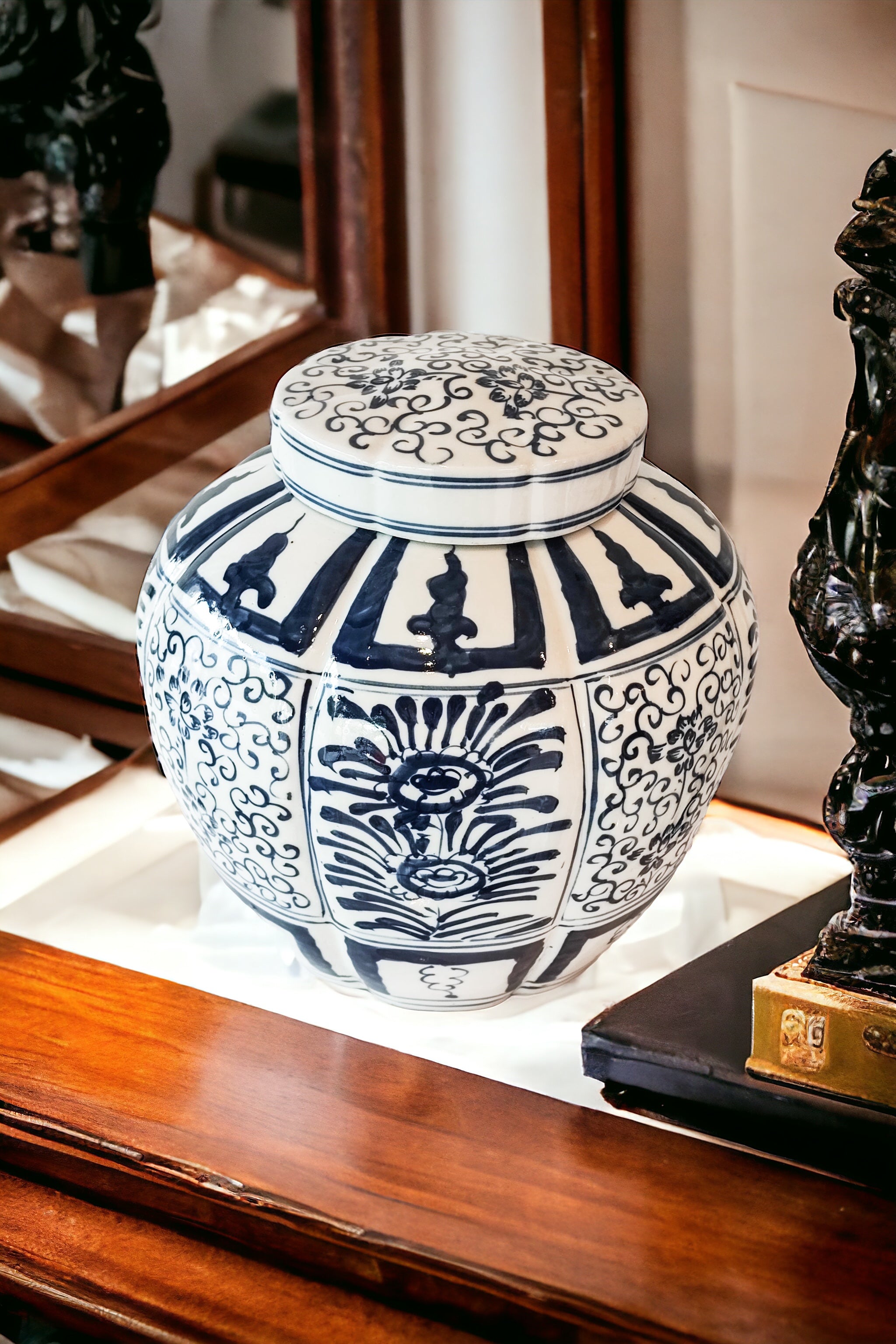 MAGPIE HOME Round Chinoisery Handpainted Ceramic Jar - Magpie Style