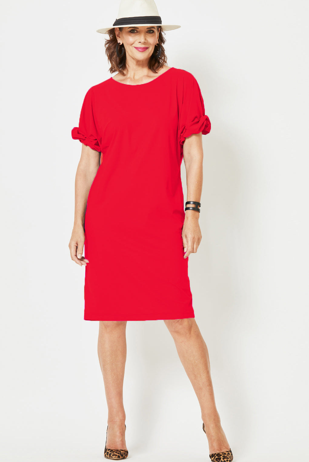 PAULA RYAN Ruched Sleeve Dress - Poppy Microjersey - Paula Ryan