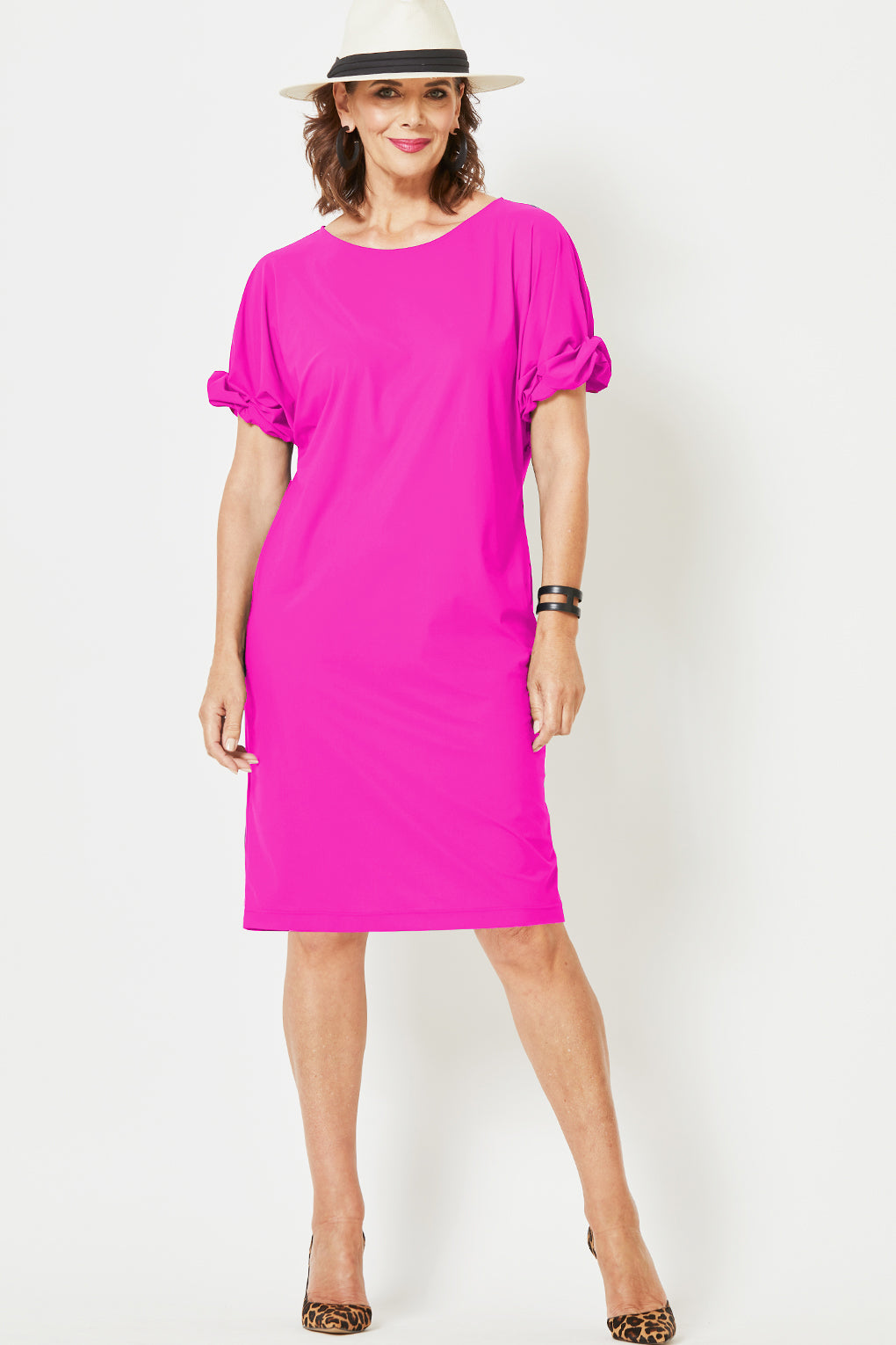 PAULA RYAN Ruched Sleeve Dress - Peony Microjersey - Paula Ryan