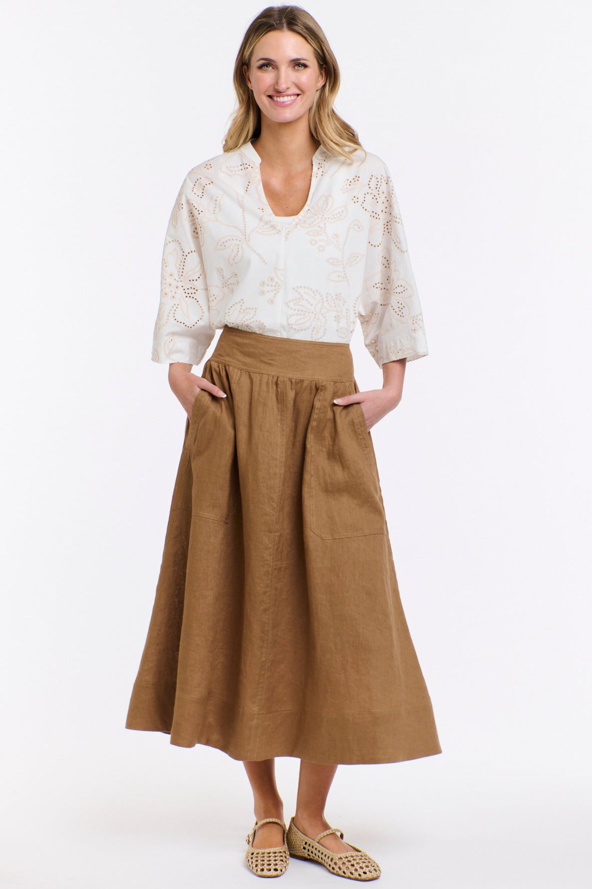 365 DAYS Marion Linen Skirt in Toffee, front view