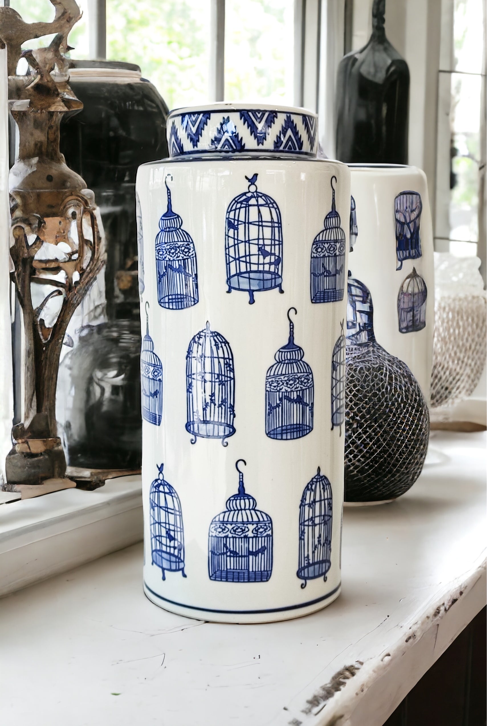 MAGPIE HOME Tall Handpainted Birdcage Jar - Magpie Style