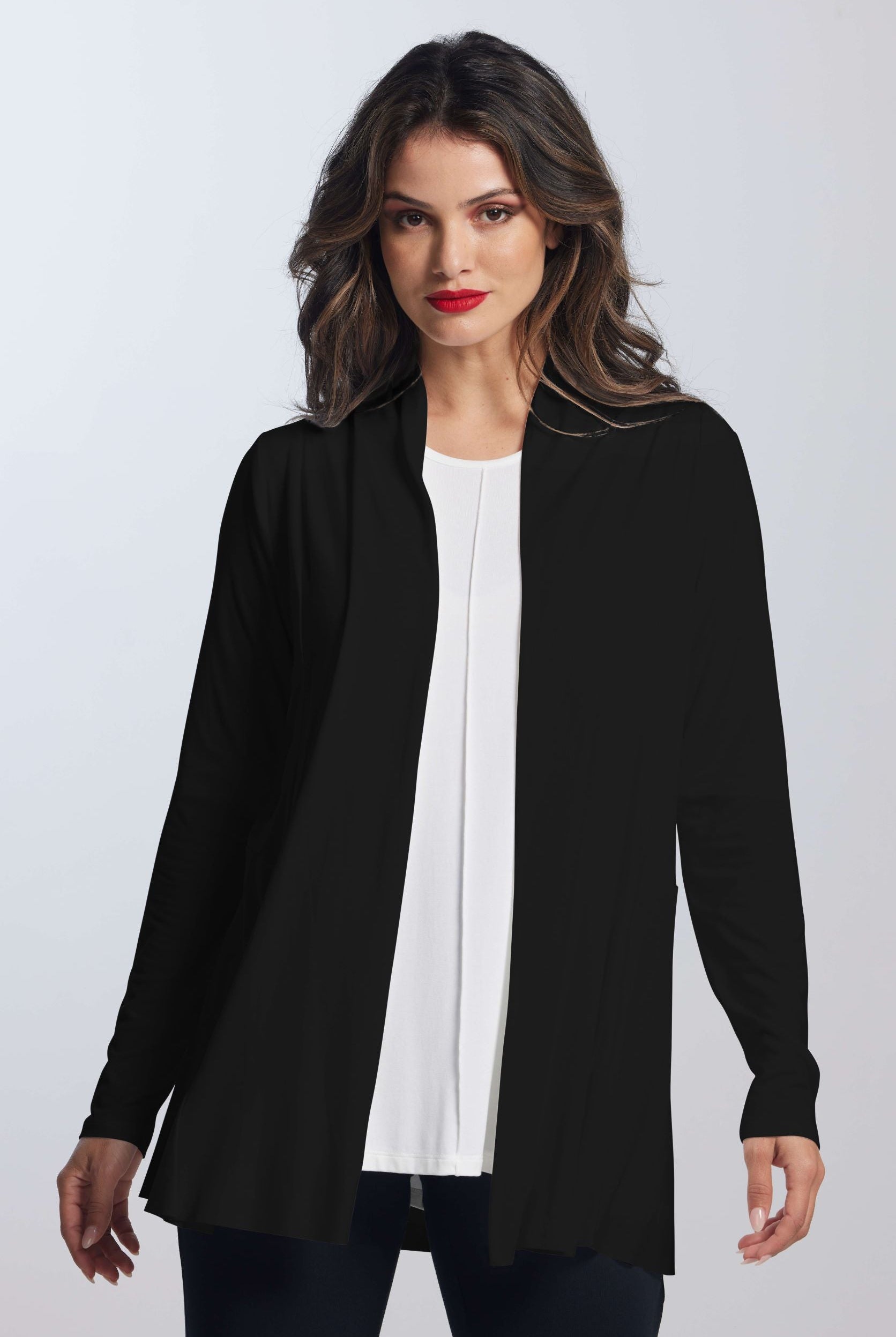 PAULA RYAN ESSENTIALS Easy Fit Panelled Cardigan - MicroModal - Black - Paula Ryan