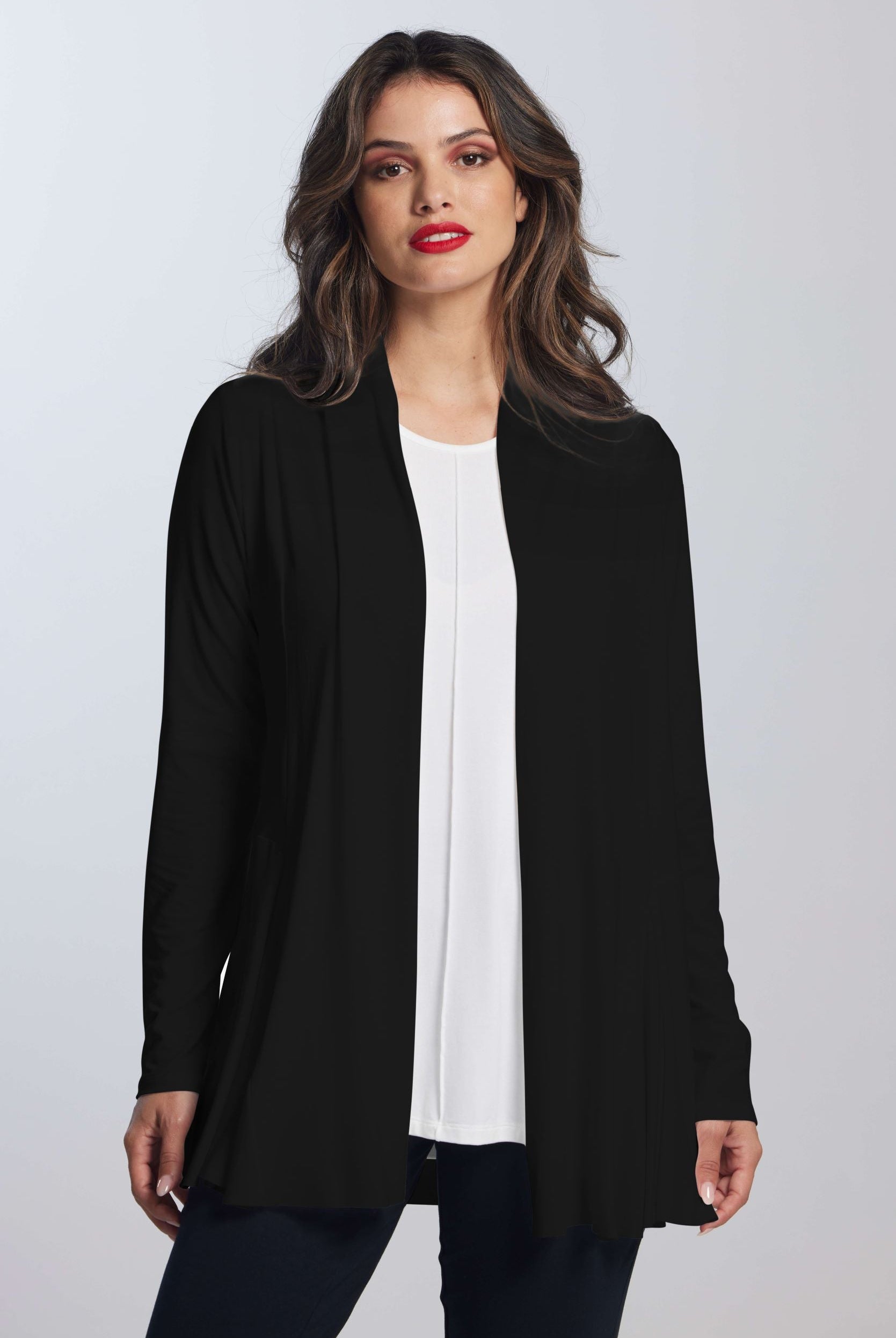 PAULA RYAN ESSENTIALS Easy Fit Panelled Cardigan - MicroModal - Black - Paula Ryan