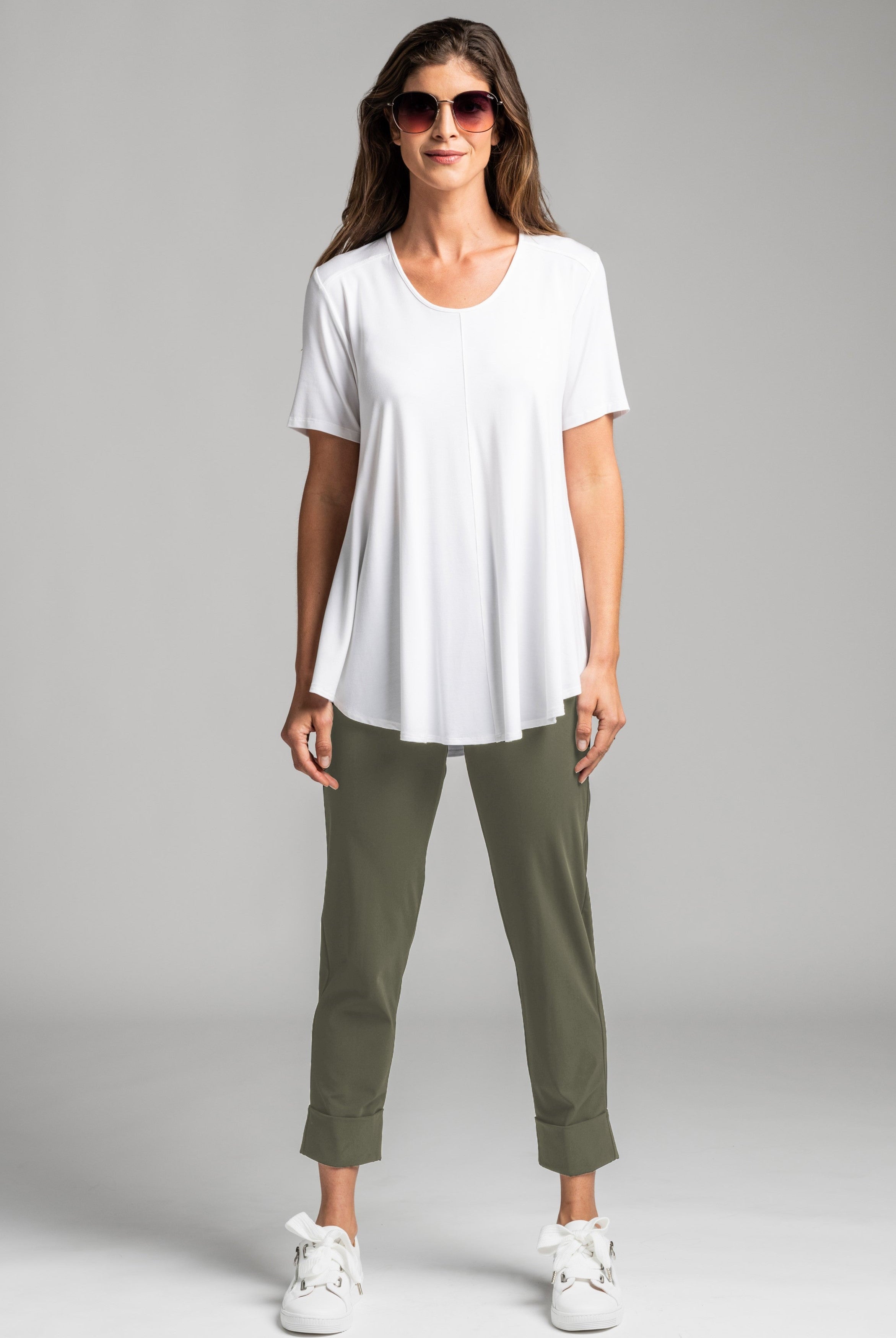 PAULA RYAN ESSENTIALS Wide Cuff Capri Pant - Classic Microjersey Khaki Green - Paula Ryan