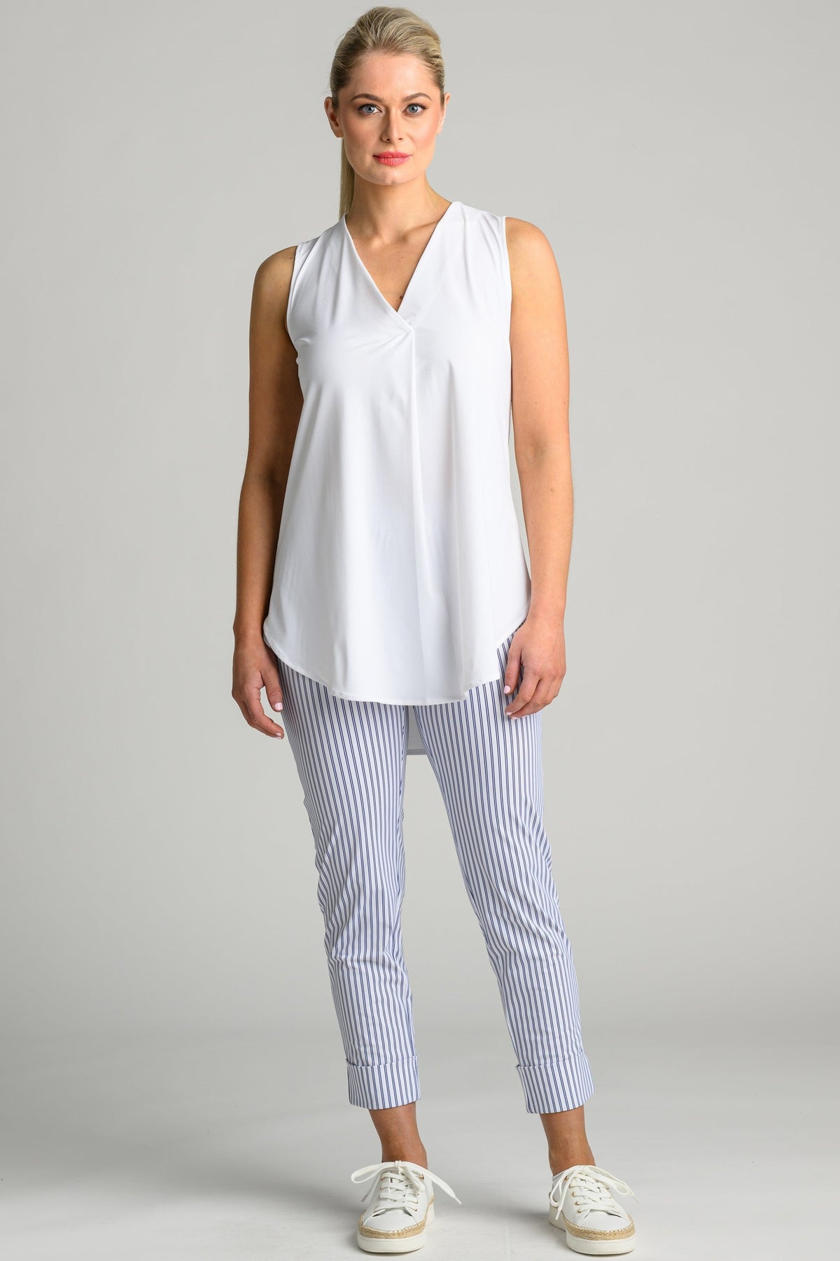 PAULA RYAN Wide Cuff Capri Pant - Double Stripe Microjersey - Paula Ryan