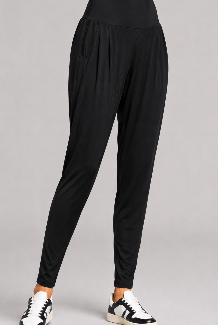 PAULA RYAN Ankle Pleat Basque Pant - Microjersey Black TALL - Paula Ryan