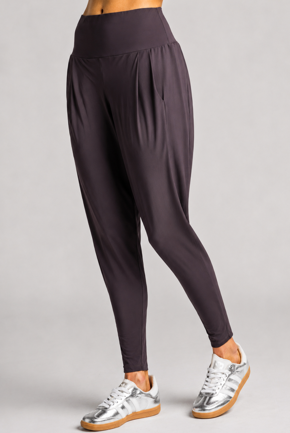 PAULA RYAN Ankle Pleat Basque Pant - Microjersey Cocoa Plum - Paula Ryan