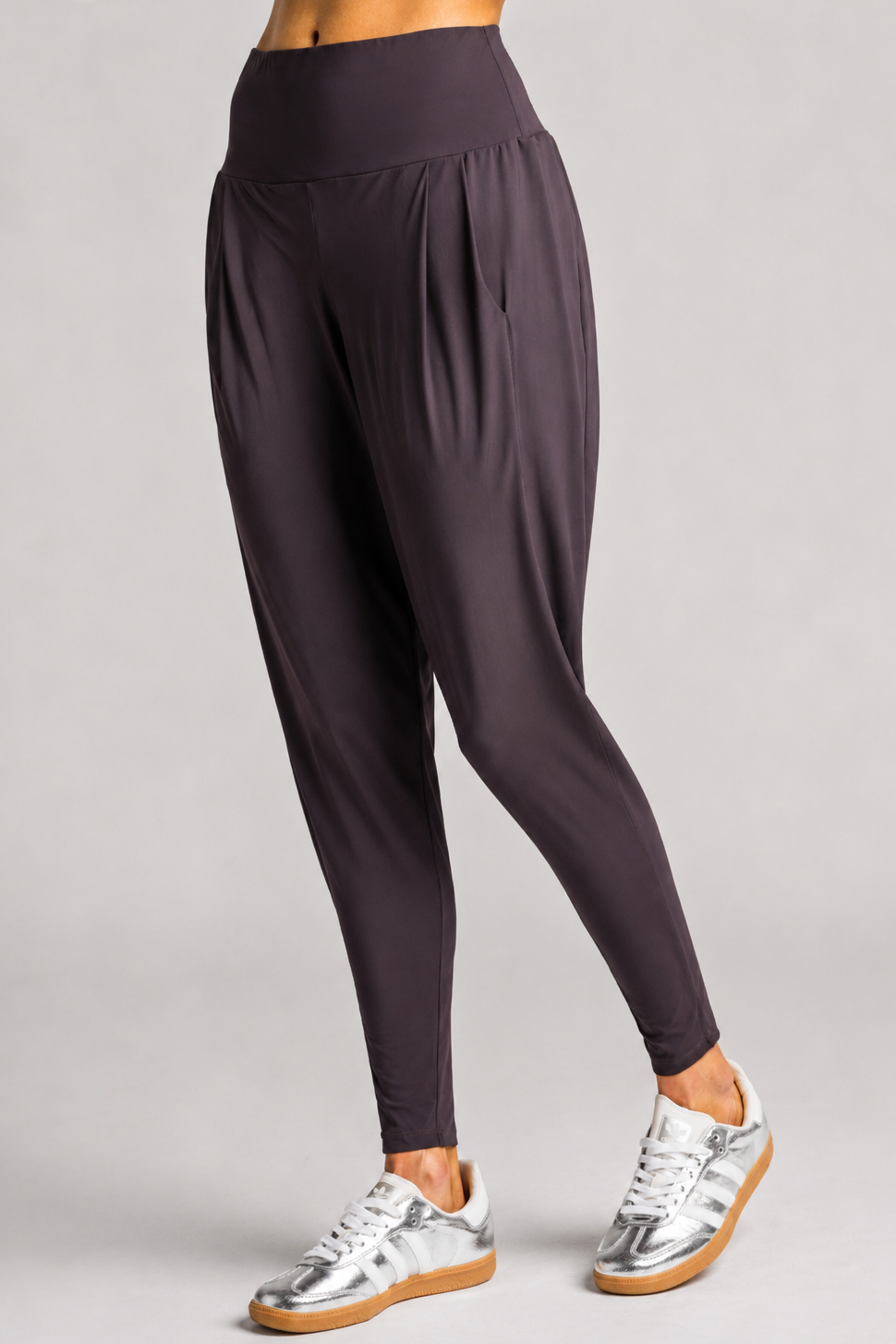 PAULA RYAN Ankle Pleat Basque Pant - Microjersey Cocoa Plum - Paula Ryan
