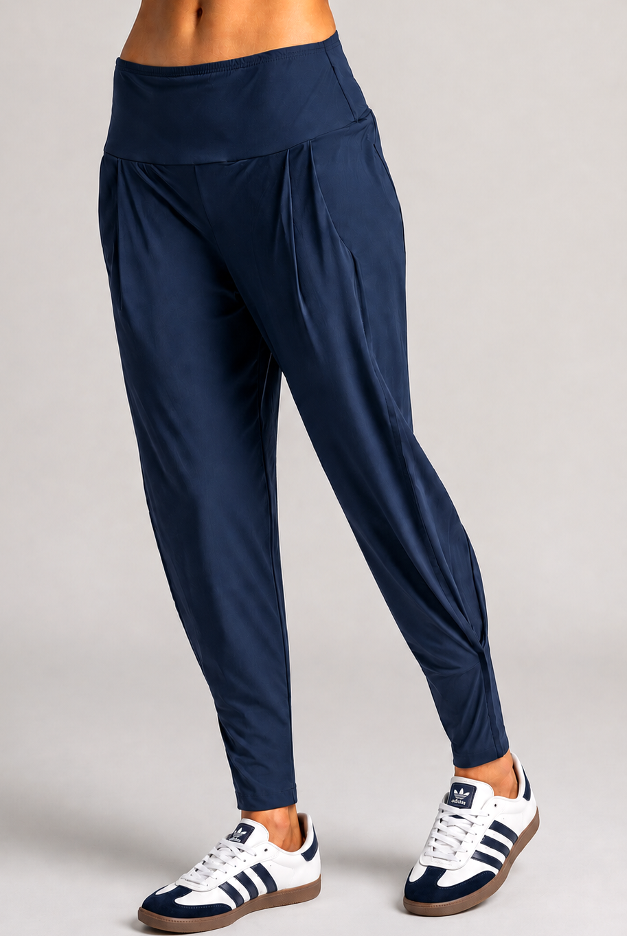 PAULA RYAN Ankle Pleat Basque Pant - Microjersey Shadow Blue - Paula Ryan
