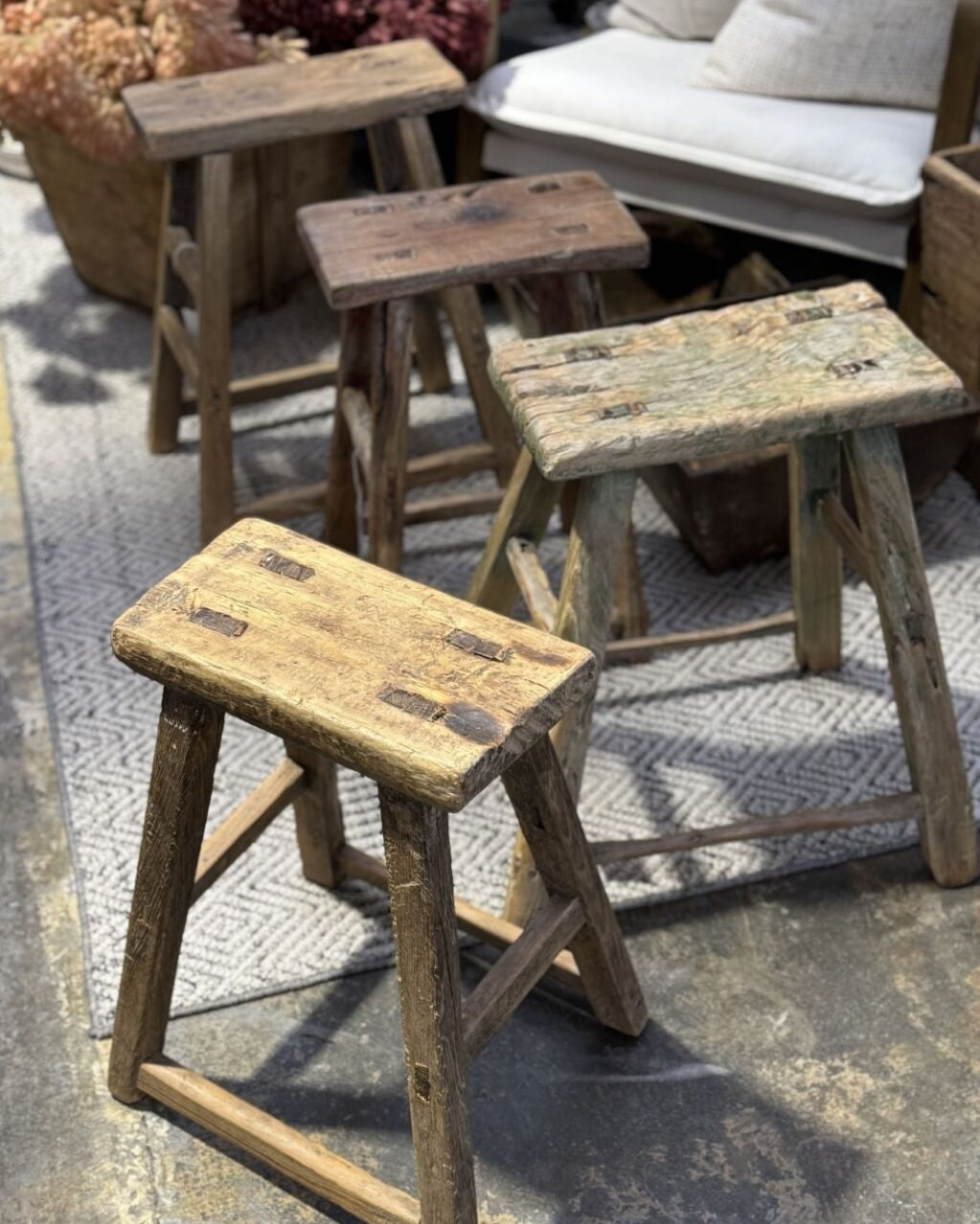 Antique Wooden Stool - Magpie Style
