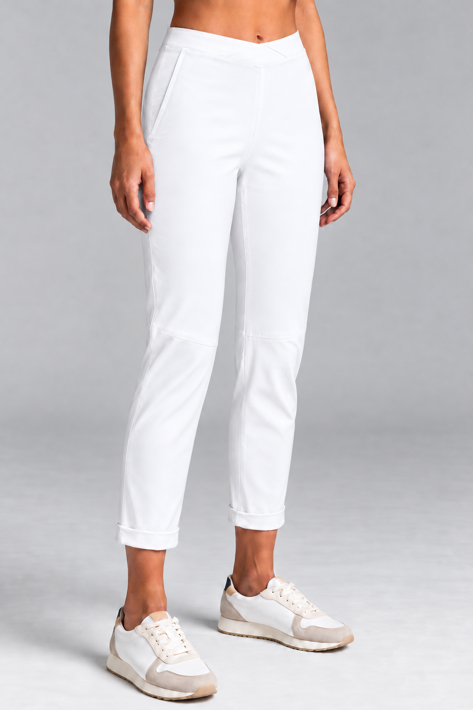 PAULA RYAN ESSENTIALS Narrow Cuff Capri Pant - Microjersey White - Paula Ryan