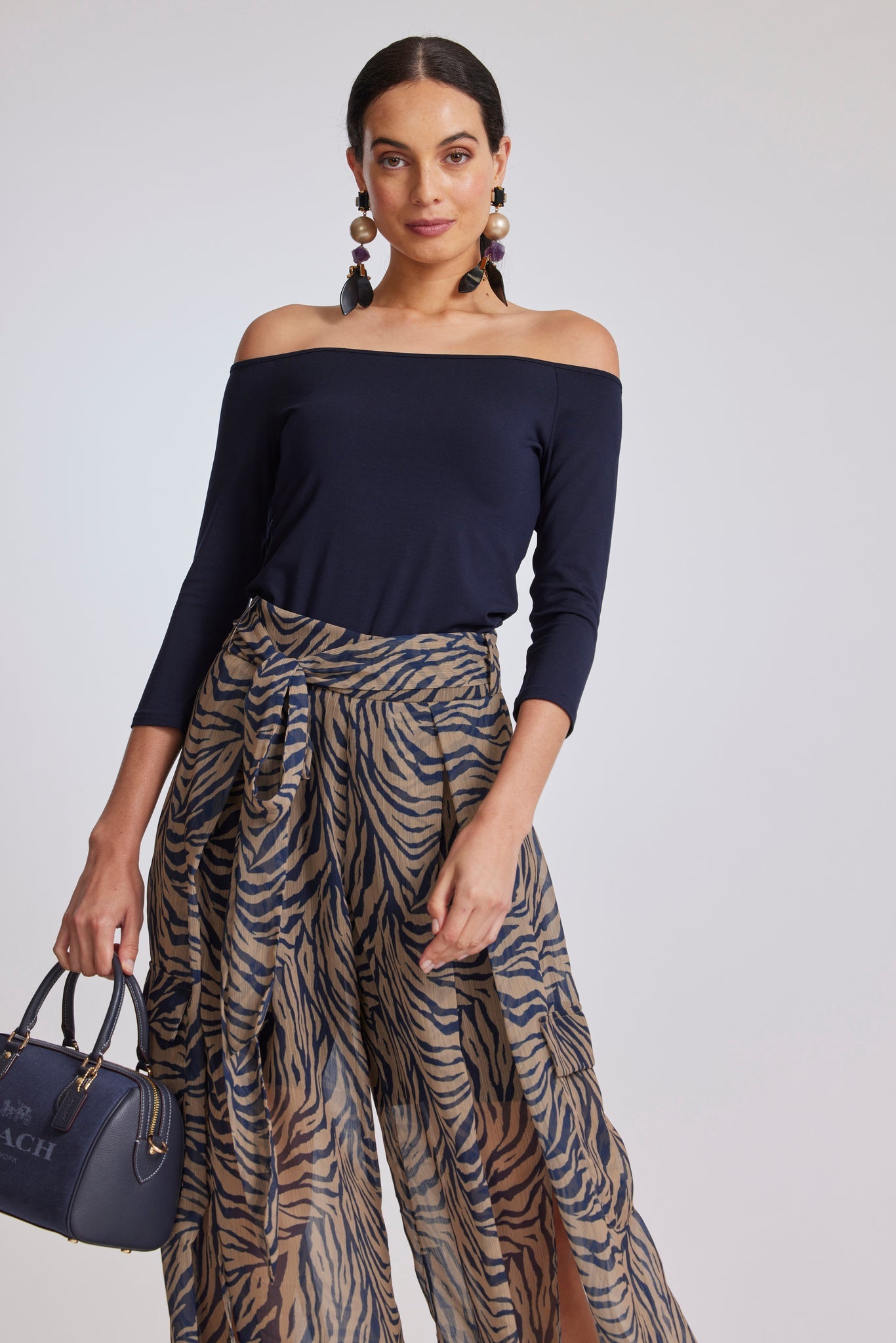 PAULA RYAN Off Shoulder 3/4 Sleeve Top - Navy - Micromodal - Paula Ryan