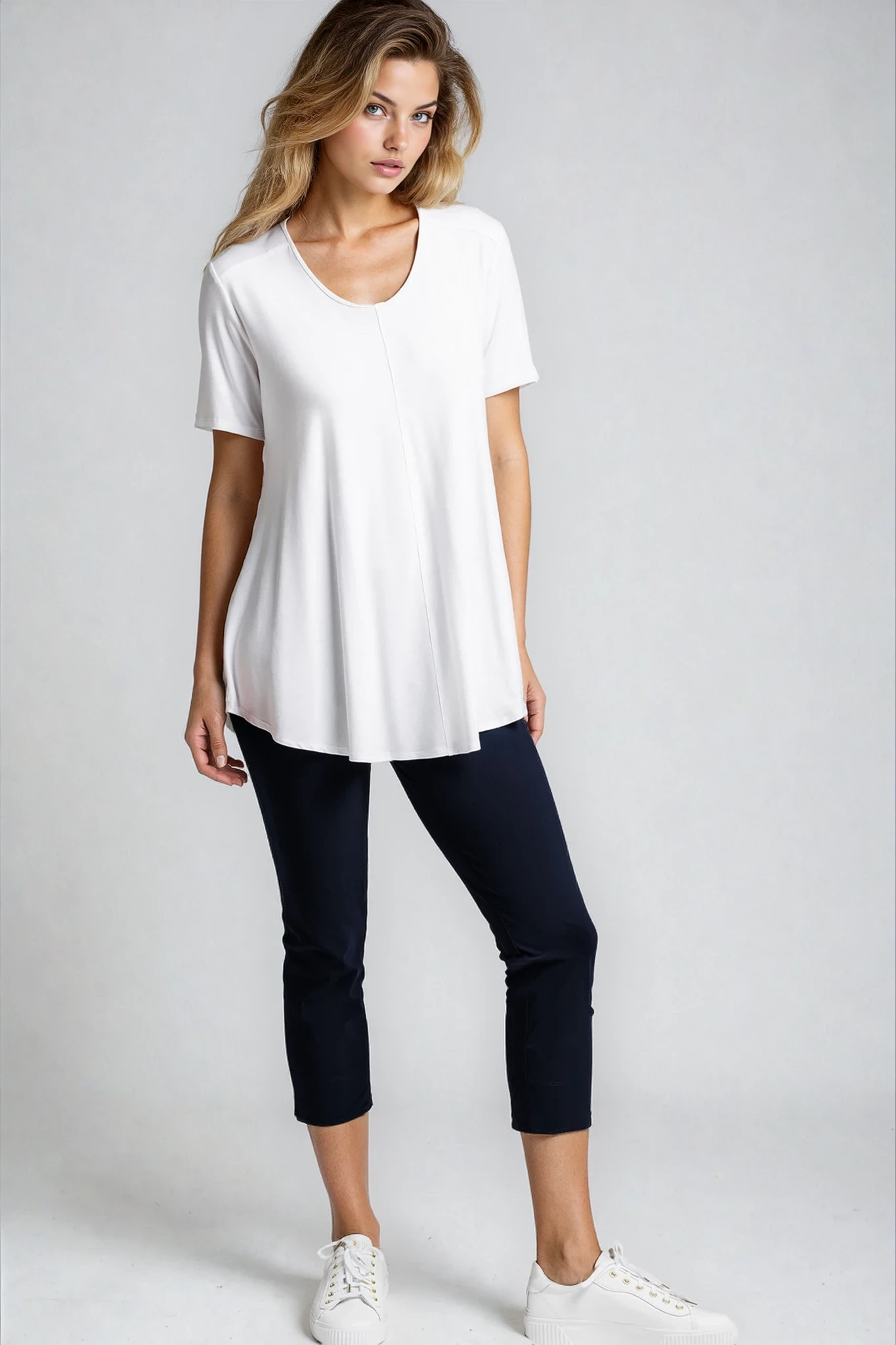 PAULA RYAN Scoop Neck Swing Tee - White Ecovero - Paula Ryan