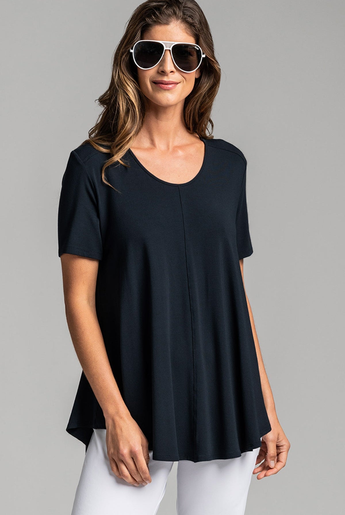 PAULA RYAN ESSENTIALS Scoop Neck Short Sleeve Swing Tunic - MicroModal - Magpie Style