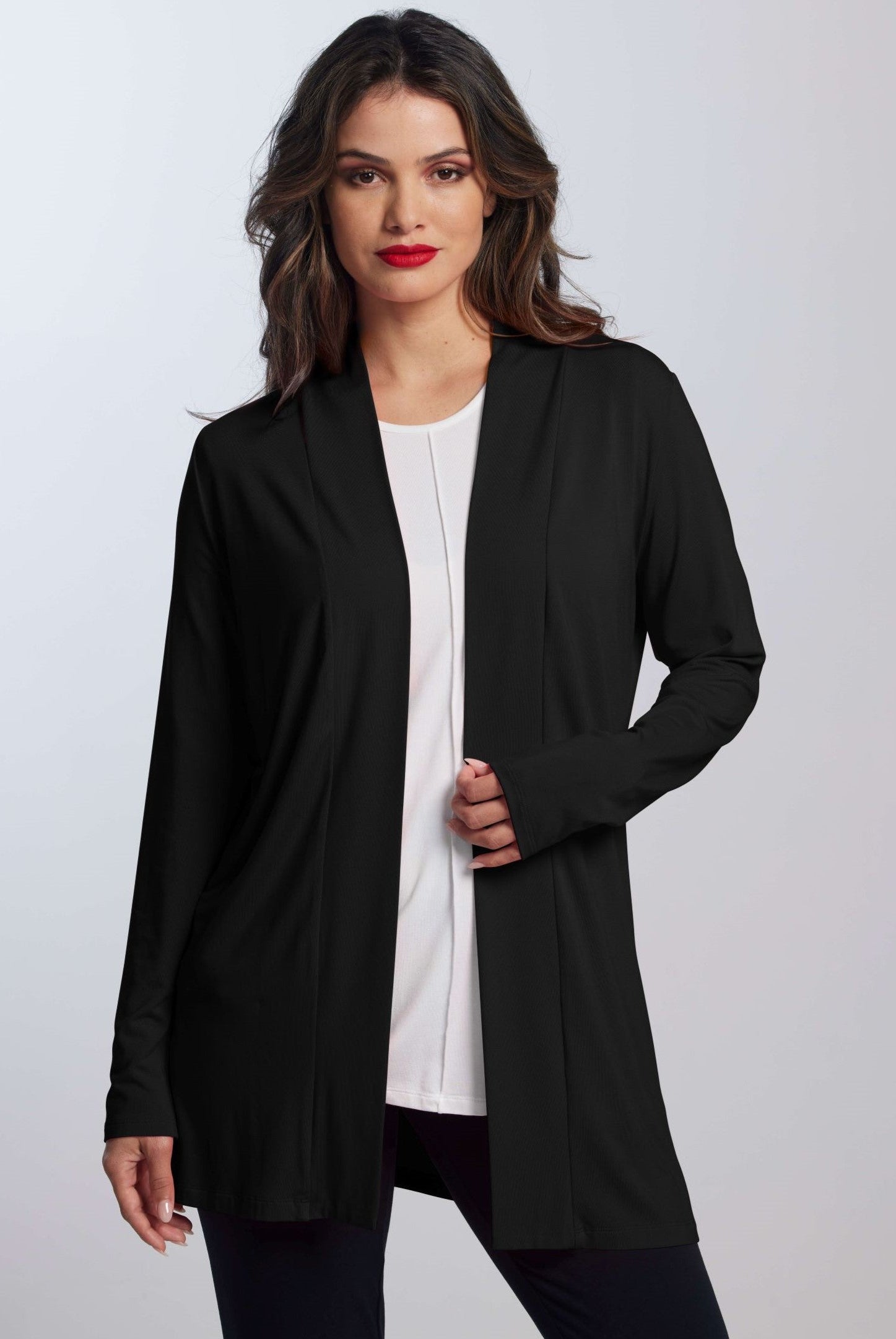 PAULA RYAN ESSENTIALS Edge To Edge Waisted Cardigan - MicroModal - Black - Paula Ryan