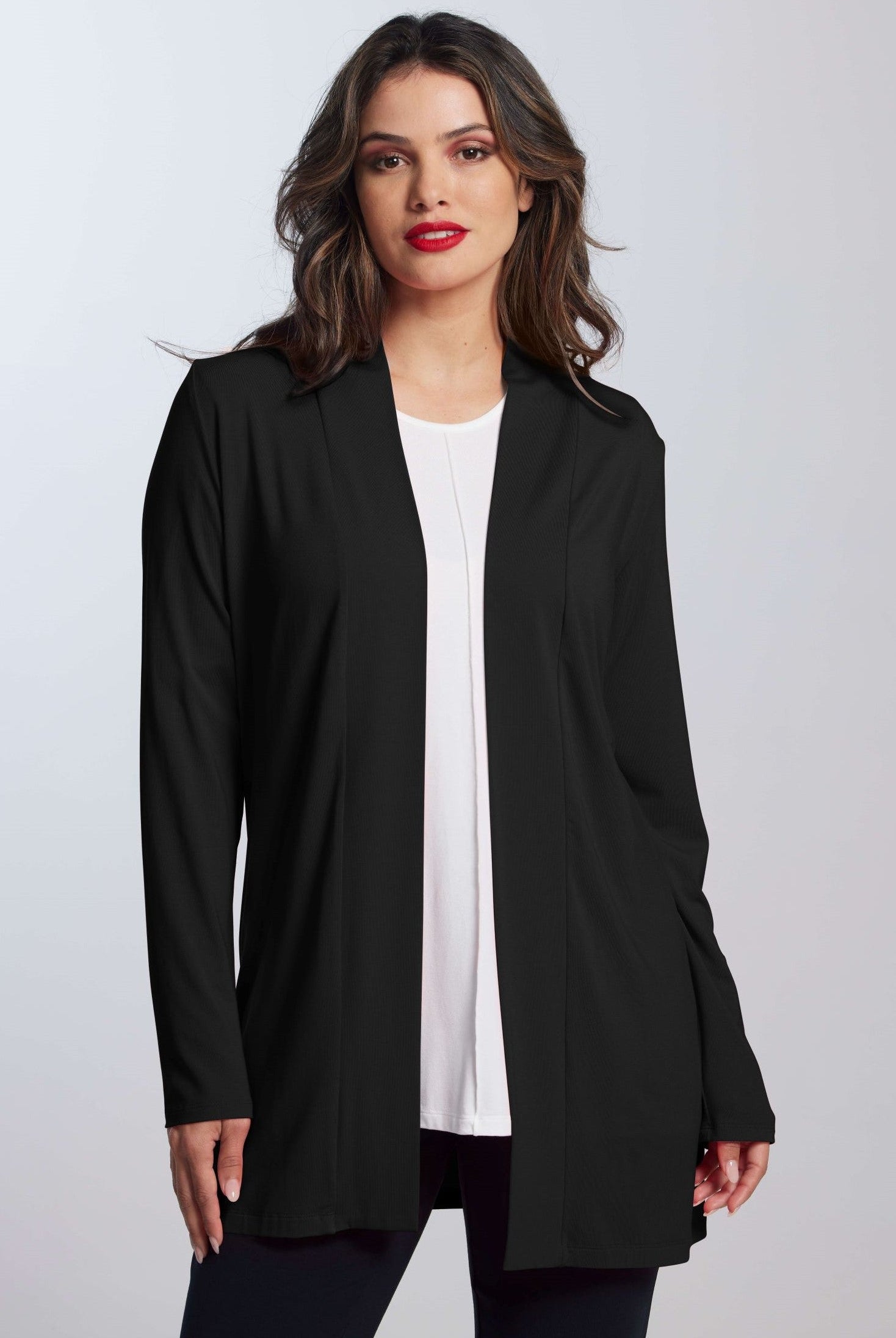 PAULA RYAN ESSENTIALS Edge To Edge Waisted Cardigan - MicroModal - Black - Paula Ryan