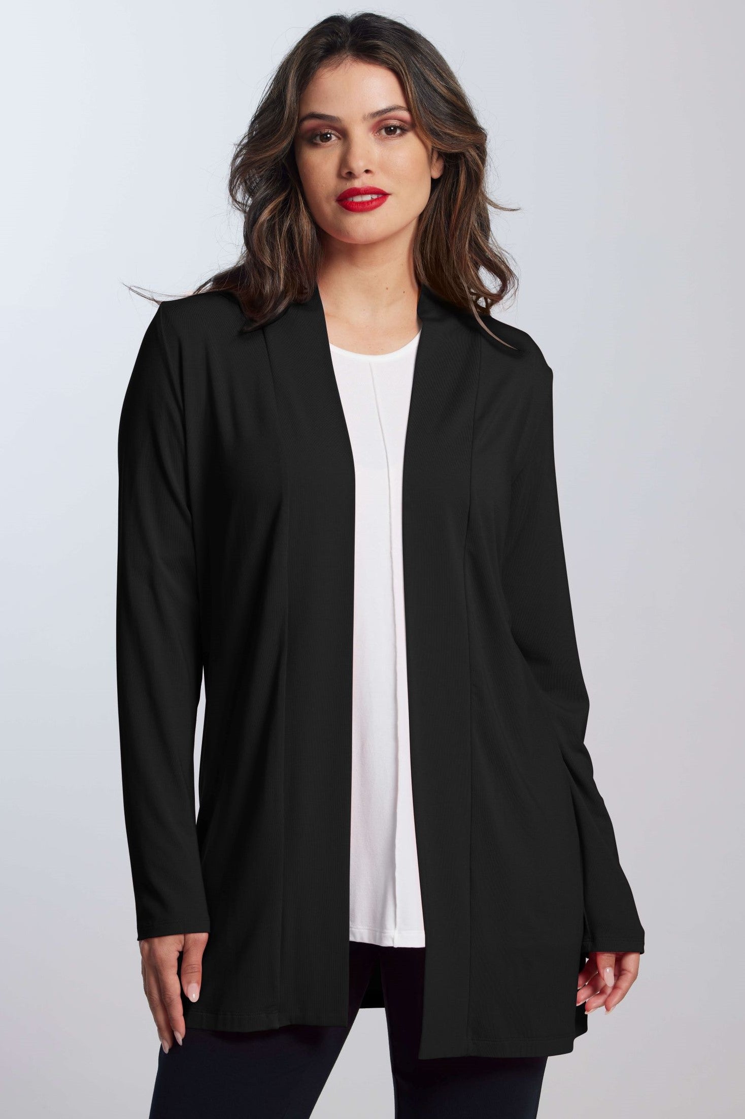 PAULA RYAN Edge to Edge Waisted Cardigan - Black Merino - Paula Ryan