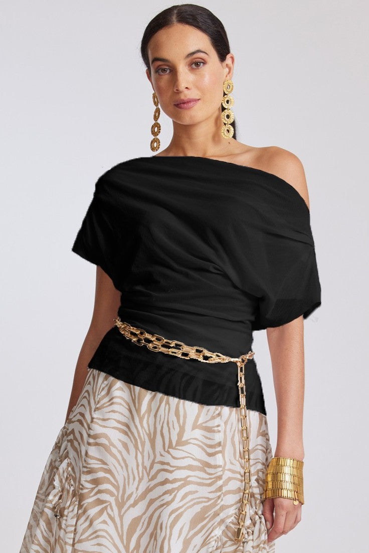 PAULA RYAN Fitted Cowl Neck Top Black - Paula Ryan