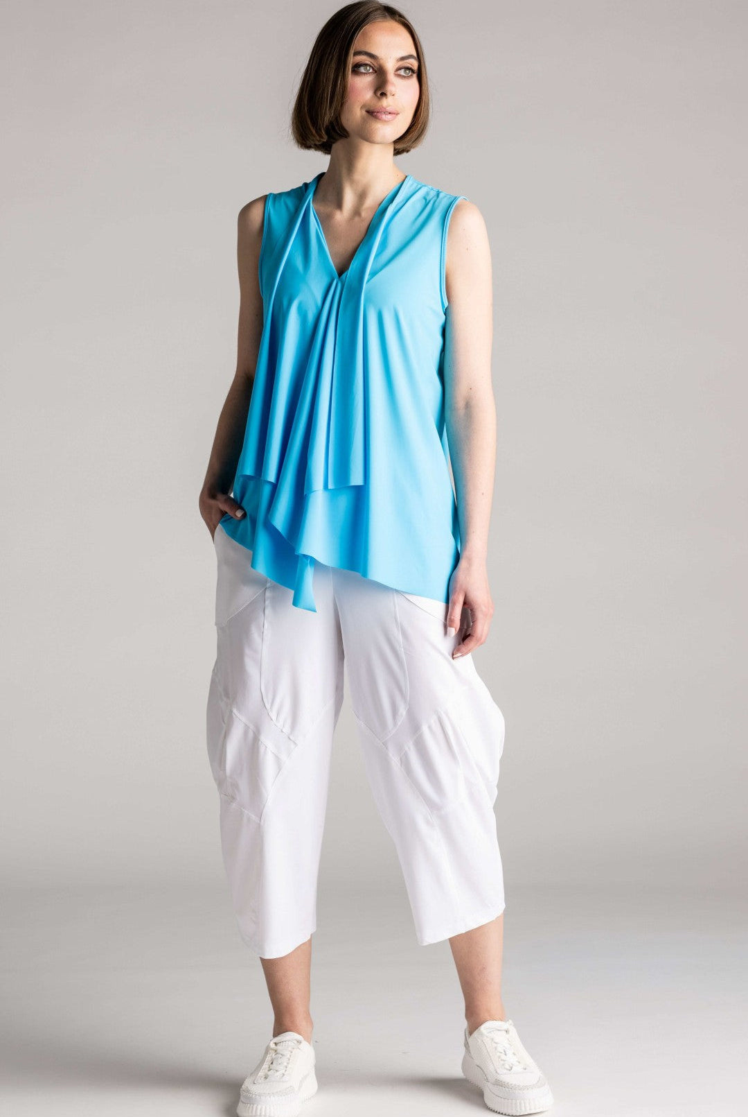PAULA RYAN Sleeveless Drape Top Superfine Microjersey - Capri Blue - Paula Ryan