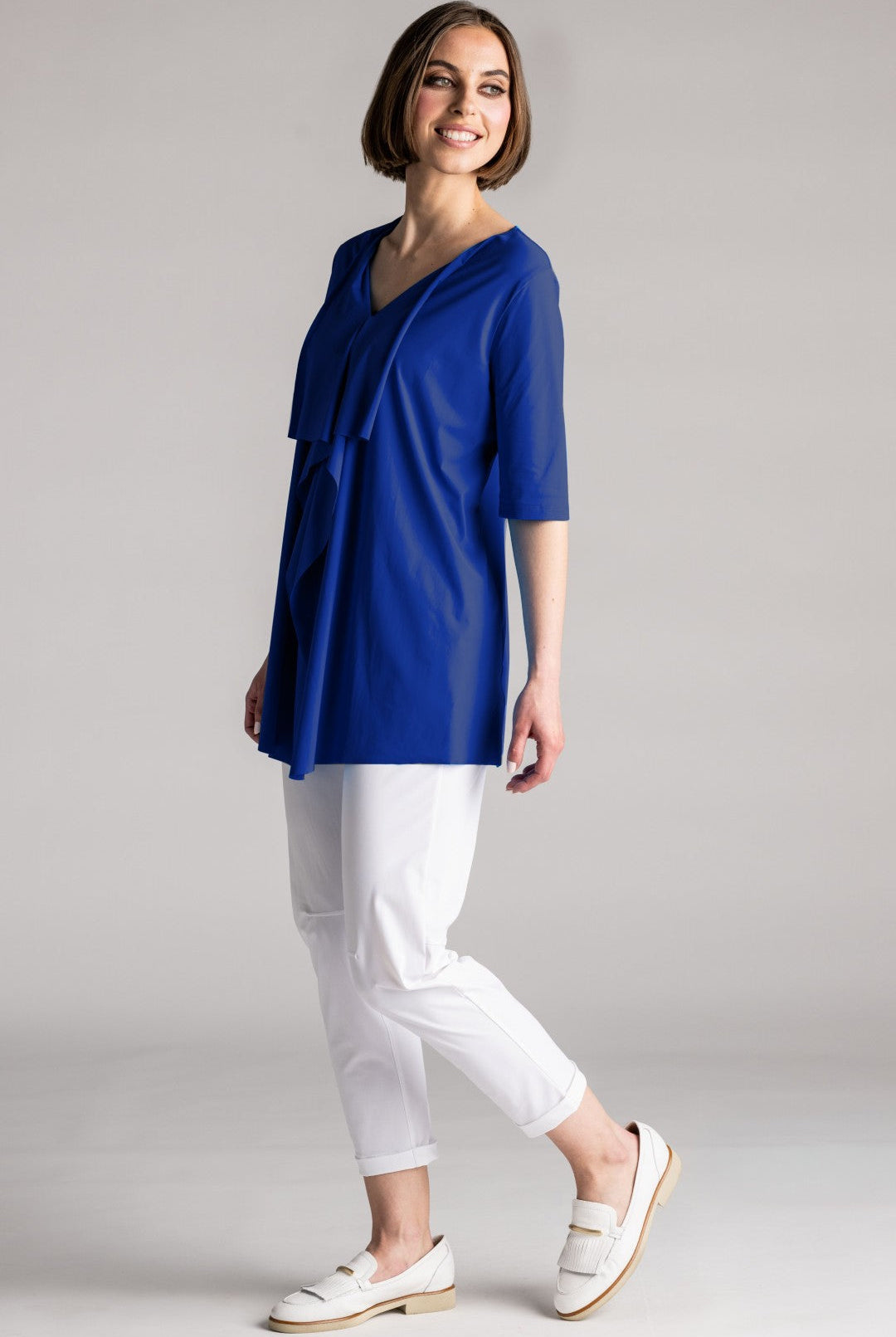 PAULA RYAN Drape Front Top Superfine Microjersey - Indigo - Paula Ryan