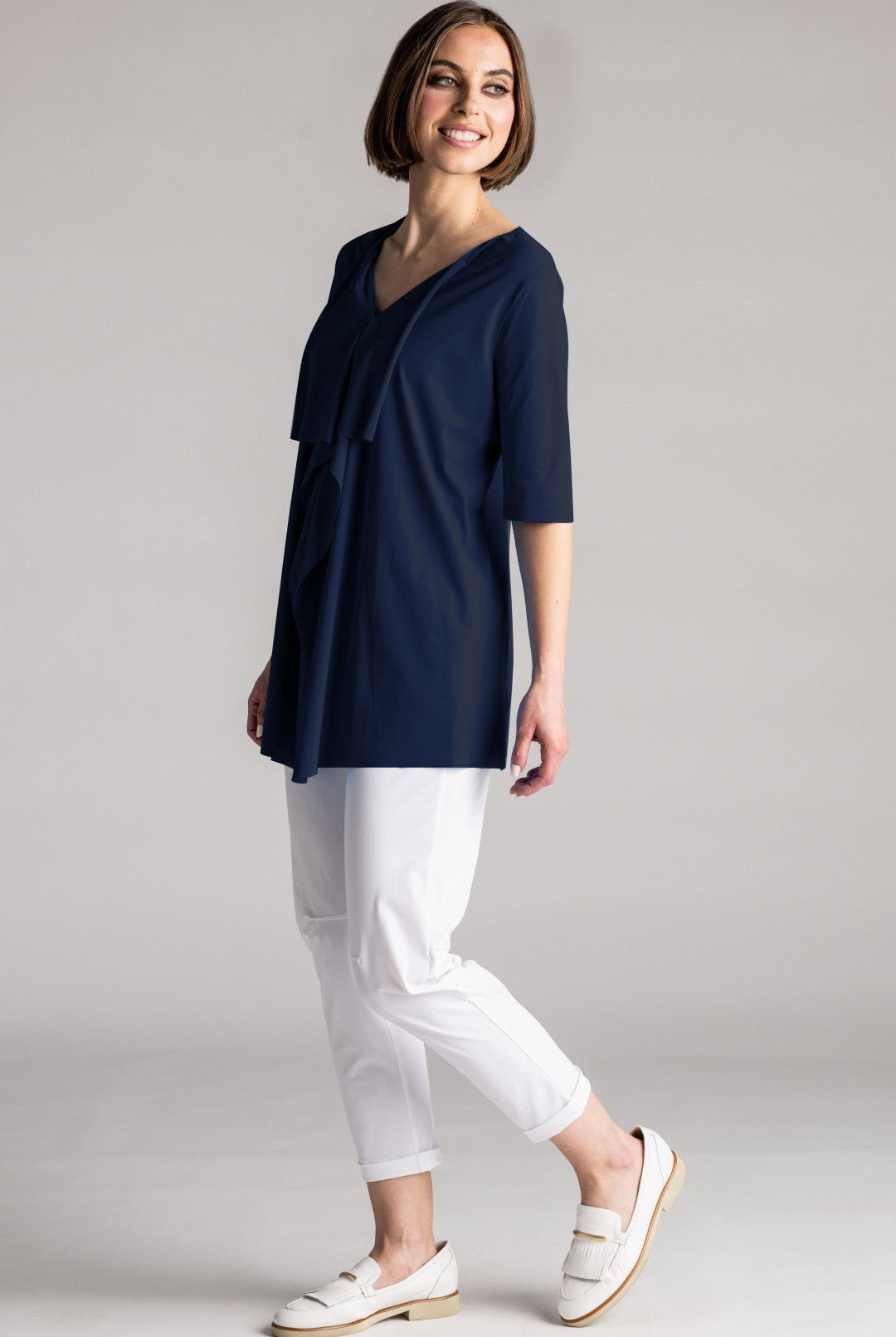 PAULA RYAN Drape Front Top Superfine Microjersey - Navy - Paula Ryan