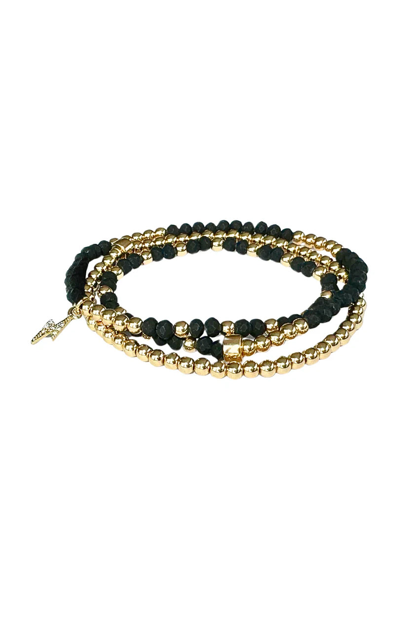 LINDI KINGI Beaded Bracelet Set - Matte Black Double Wrap | Gold - Magpie Style