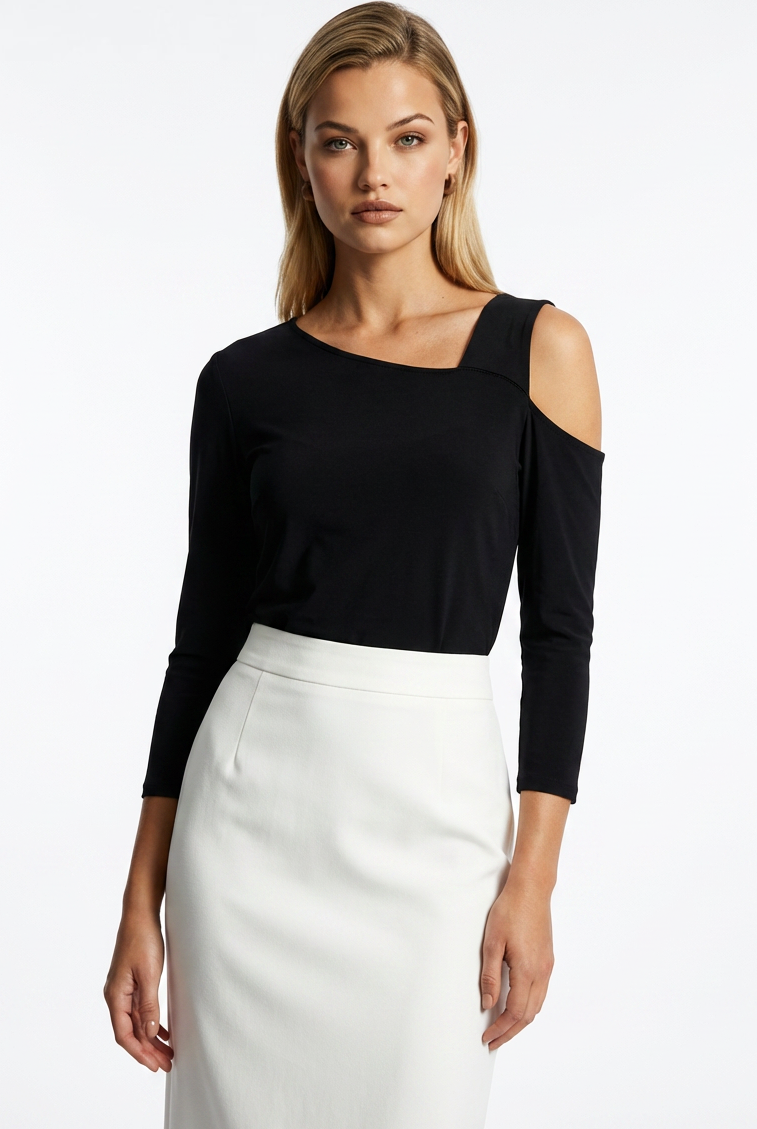 PAULA RYAN Asymmetric Neck Top - Eco Vero Black - Paula Ryan