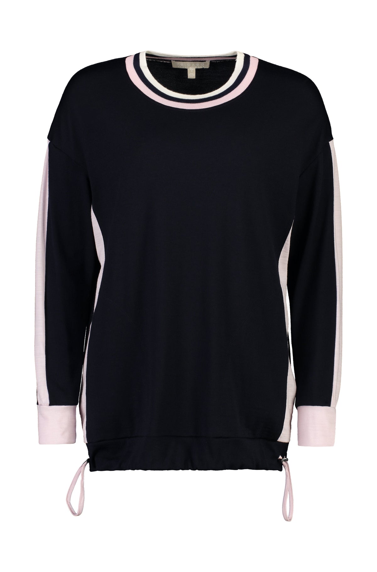 PAULA RYAN RELAXED Contrast Band Top - Ultrafine Merino - Navy/Blossom - Paula Ryan