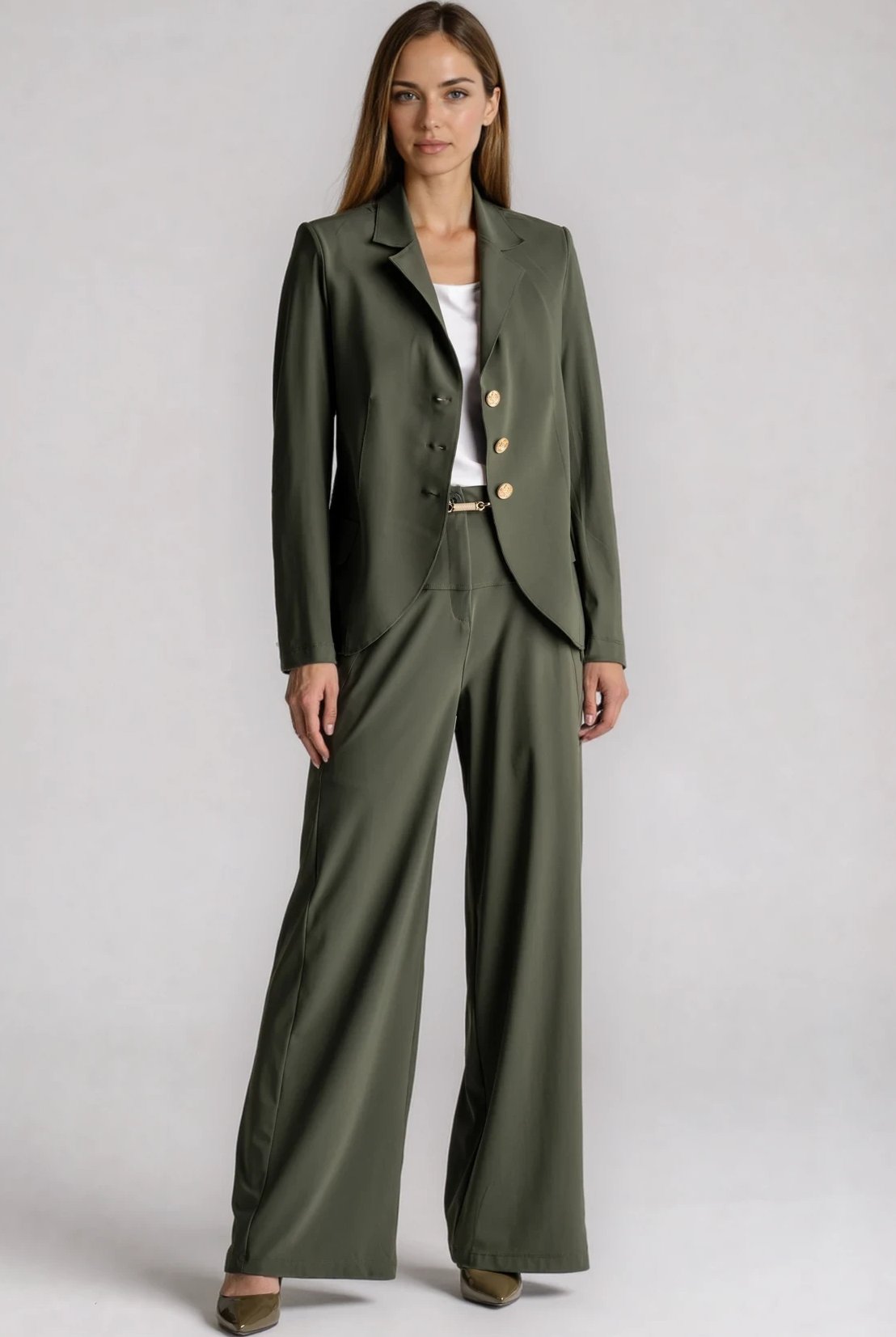 PAULA RYAN Wide Leg Pant - Khaki - Paula Ryan