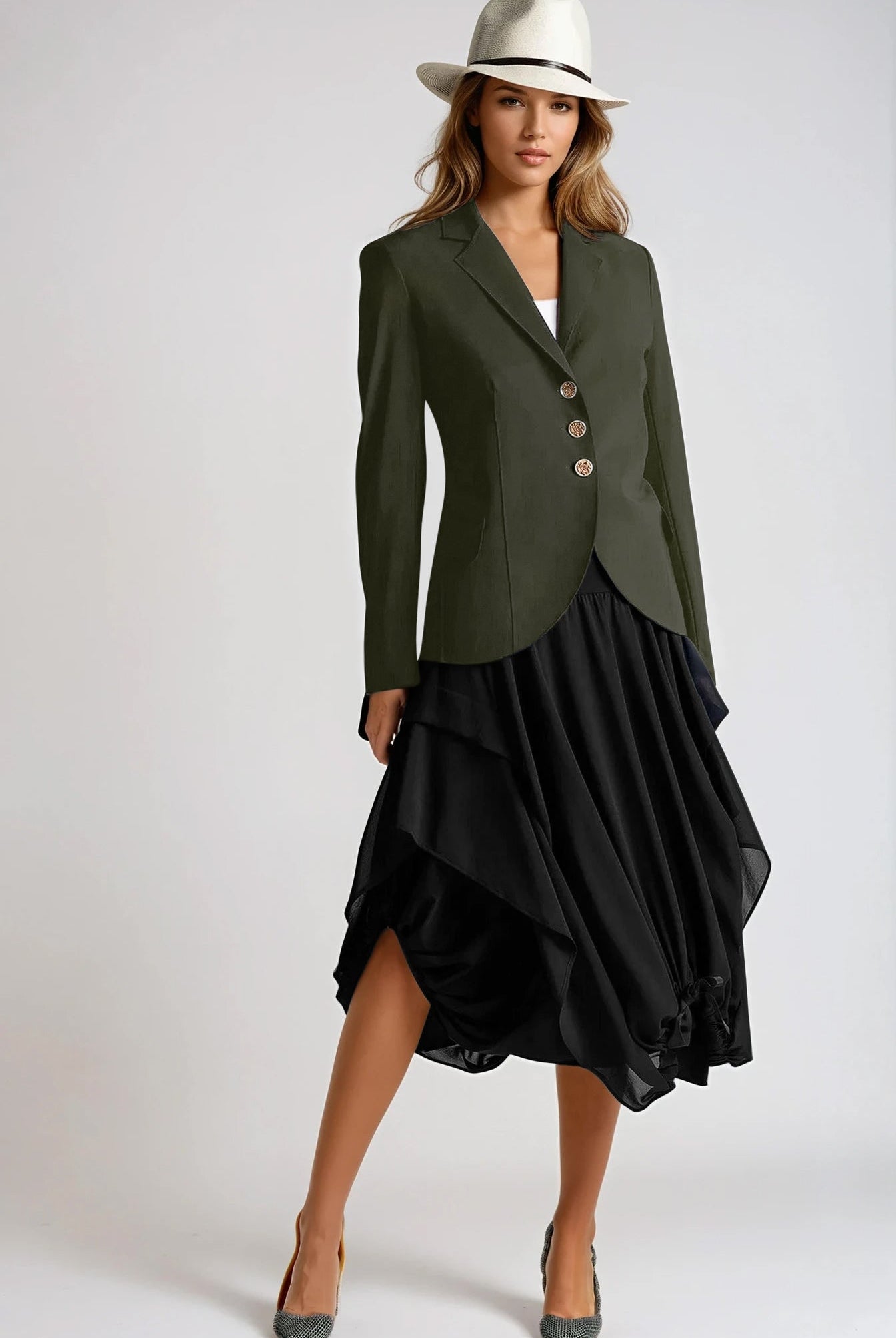 PAULA RYAN Classic Waisted Jacket - Khaki - Paula Ryan