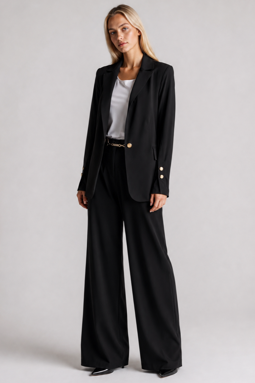 PAULA RYAN Long-line Boyfriend Jacket - Microjersey Black - Paula Ryan
