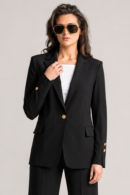 PAULA RYAN Long-line Boyfriend Jacket - Microjersey Black - Paula Ryan