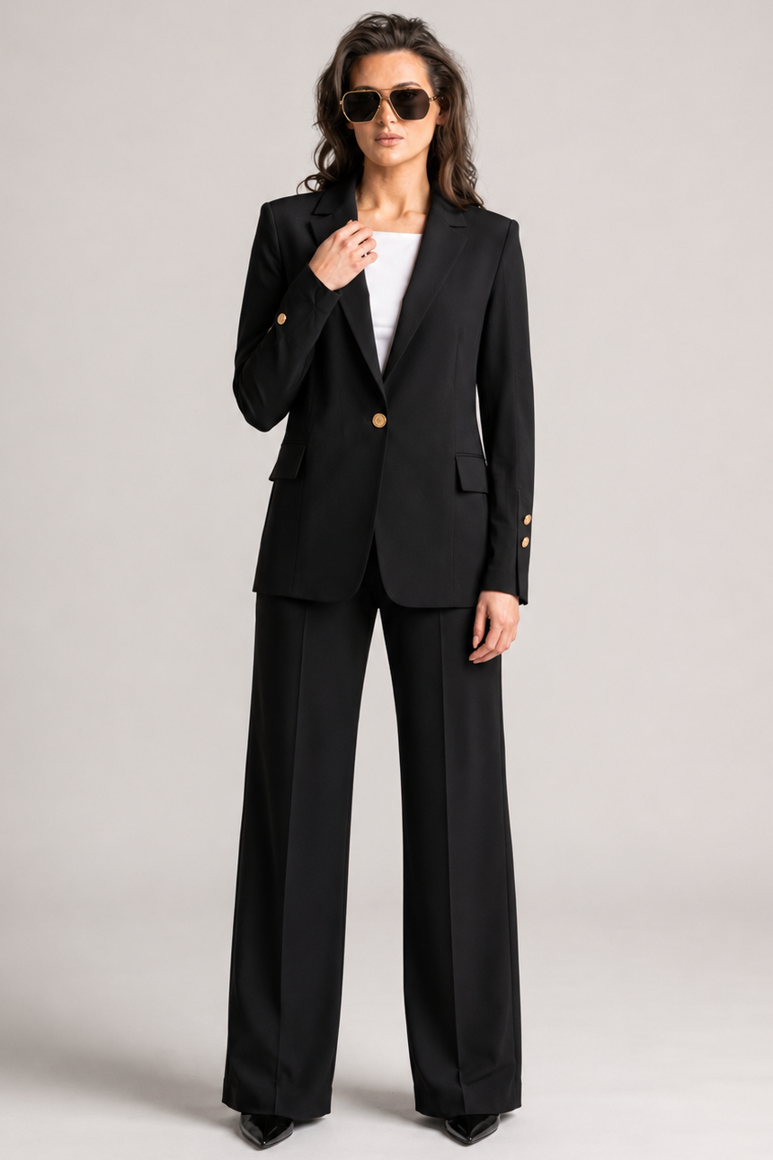 PAULA RYAN Long-line Boyfriend Jacket - Microjersey Black - Paula Ryan