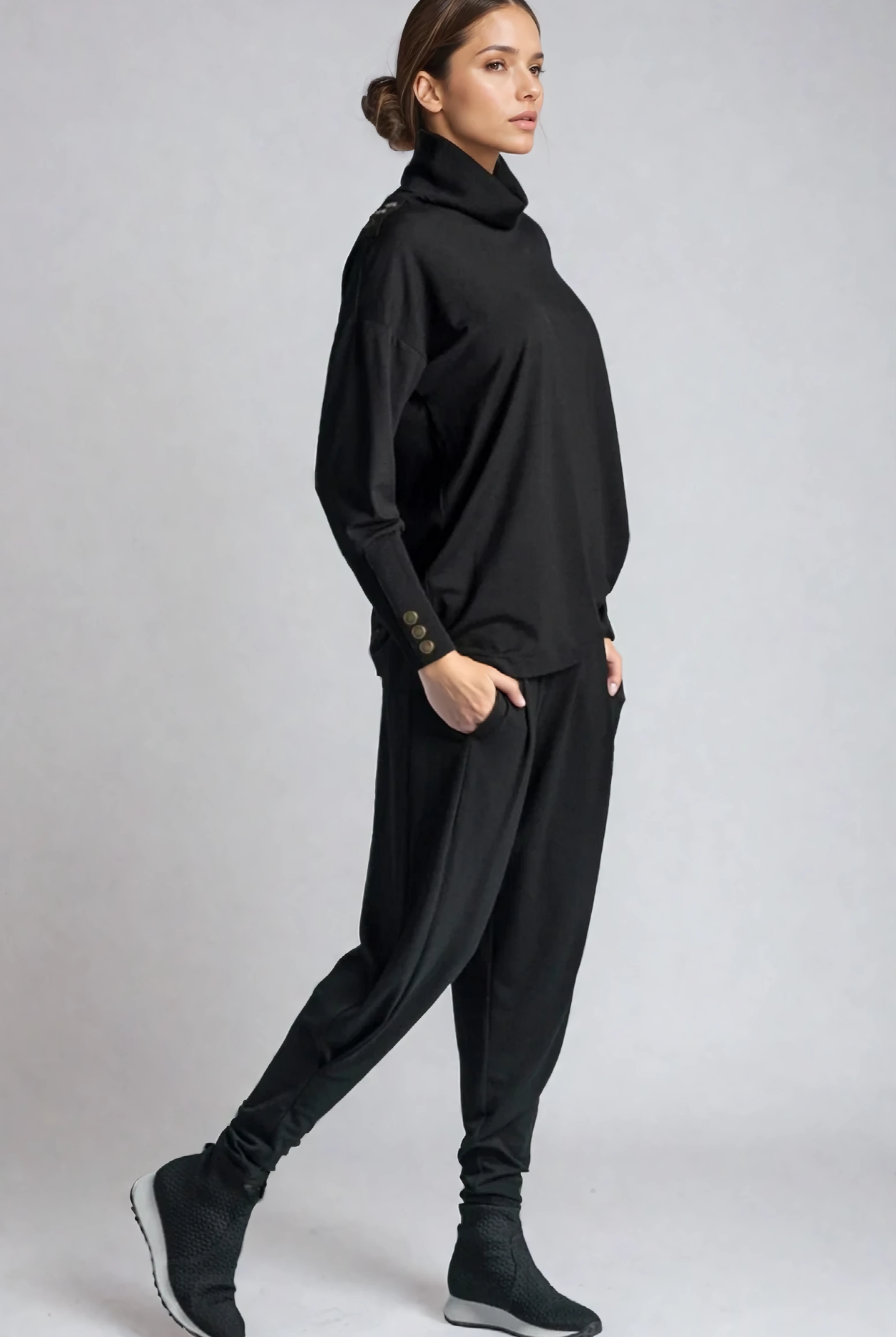 PAULA RYAN ESSENTIALS Ankle Pleat Merino Basque Pant - Black - Paula Ryan