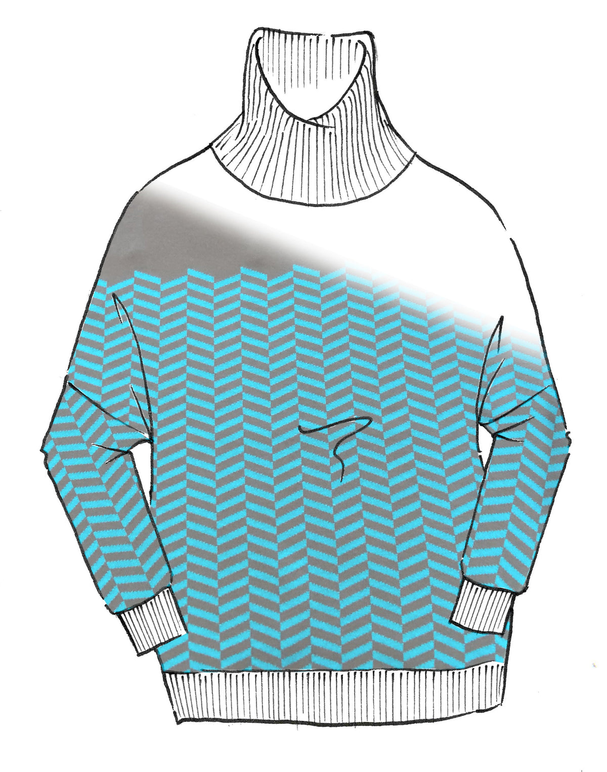 PAULA RYAN Chevron Jaquard Cowl Sweater - Ironsand/Kinfisher - Paula Ryan