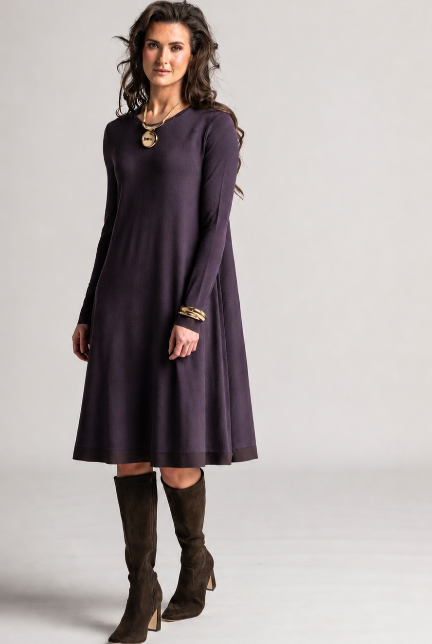 PAULA RYAN Banded Dinner Dress - Cocoa Plum Merino - Paula Ryan