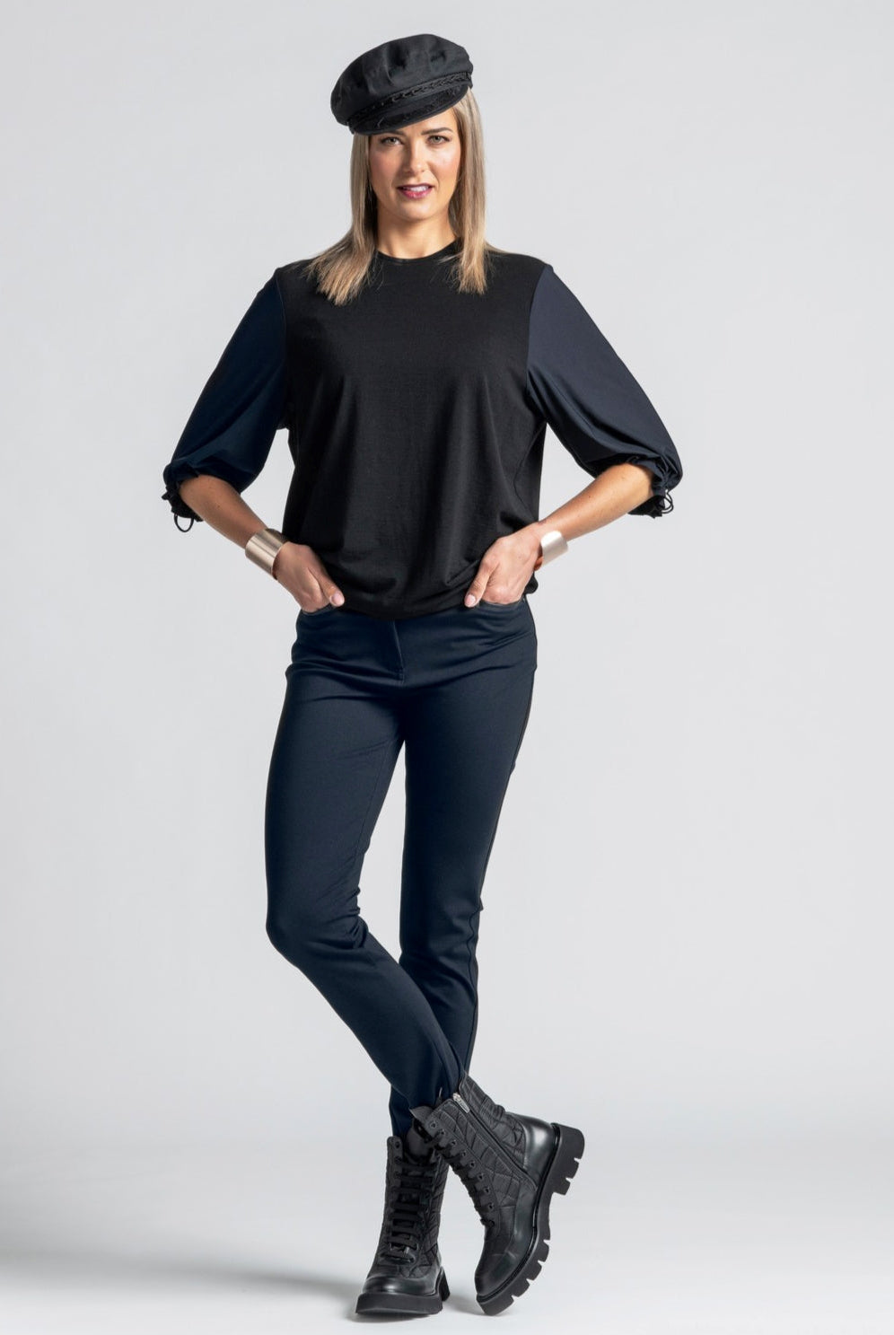 PAULA RYAN Leather Trim Roma Jean - Navy - Paula Ryan