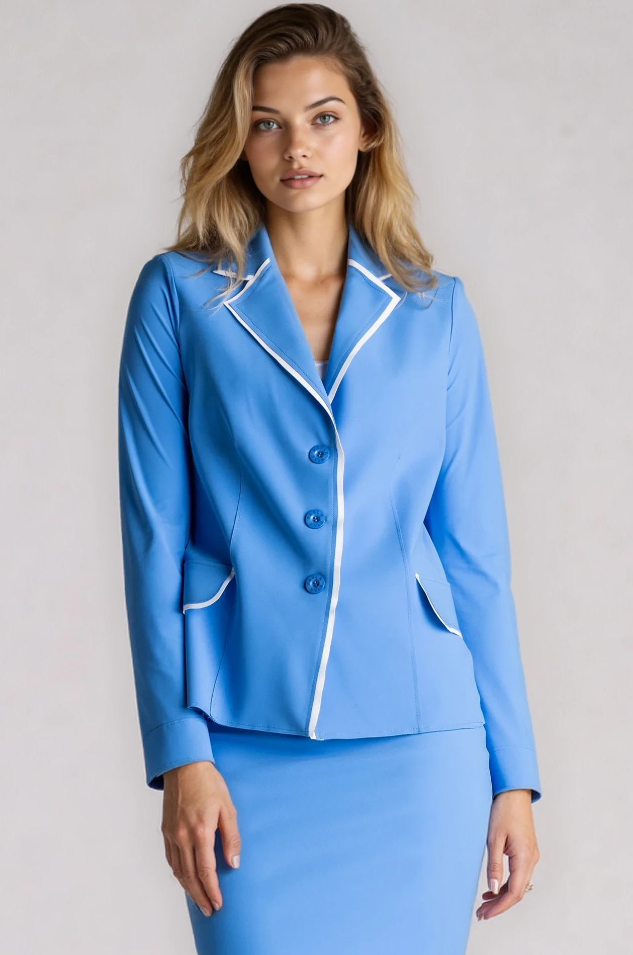 PAULA RYAN Contrast Trim Blazer - Cornflower/White - Paula Ryan