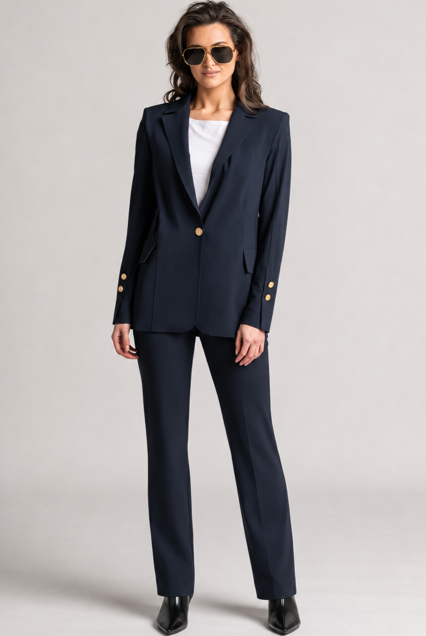 PAULA RYAN Tailored Pant - Microjersey Navy - Paula Ryan