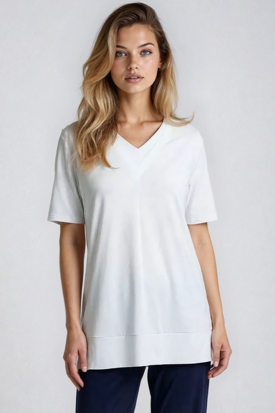 PAULA RYAN Double V Neck Top – Ecovero White - Paula Ryan