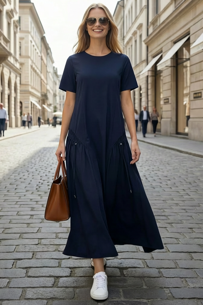 PAULA RYAN Arched Front Dress - Navy Microjersey - Paula Ryan