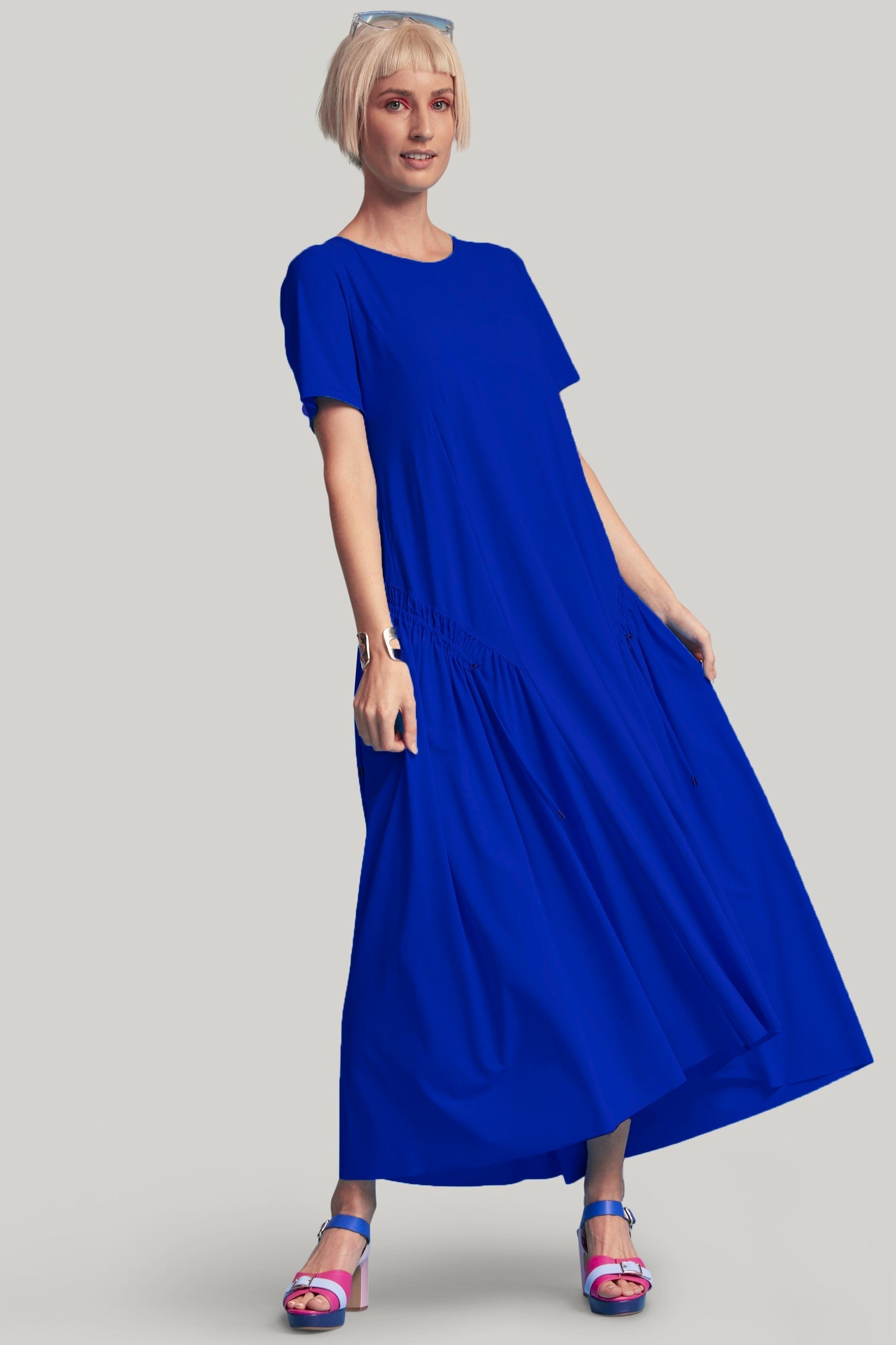 PAULA RYAN Arched Front Dress - Greek Blue Microjersey - Paula Ryan