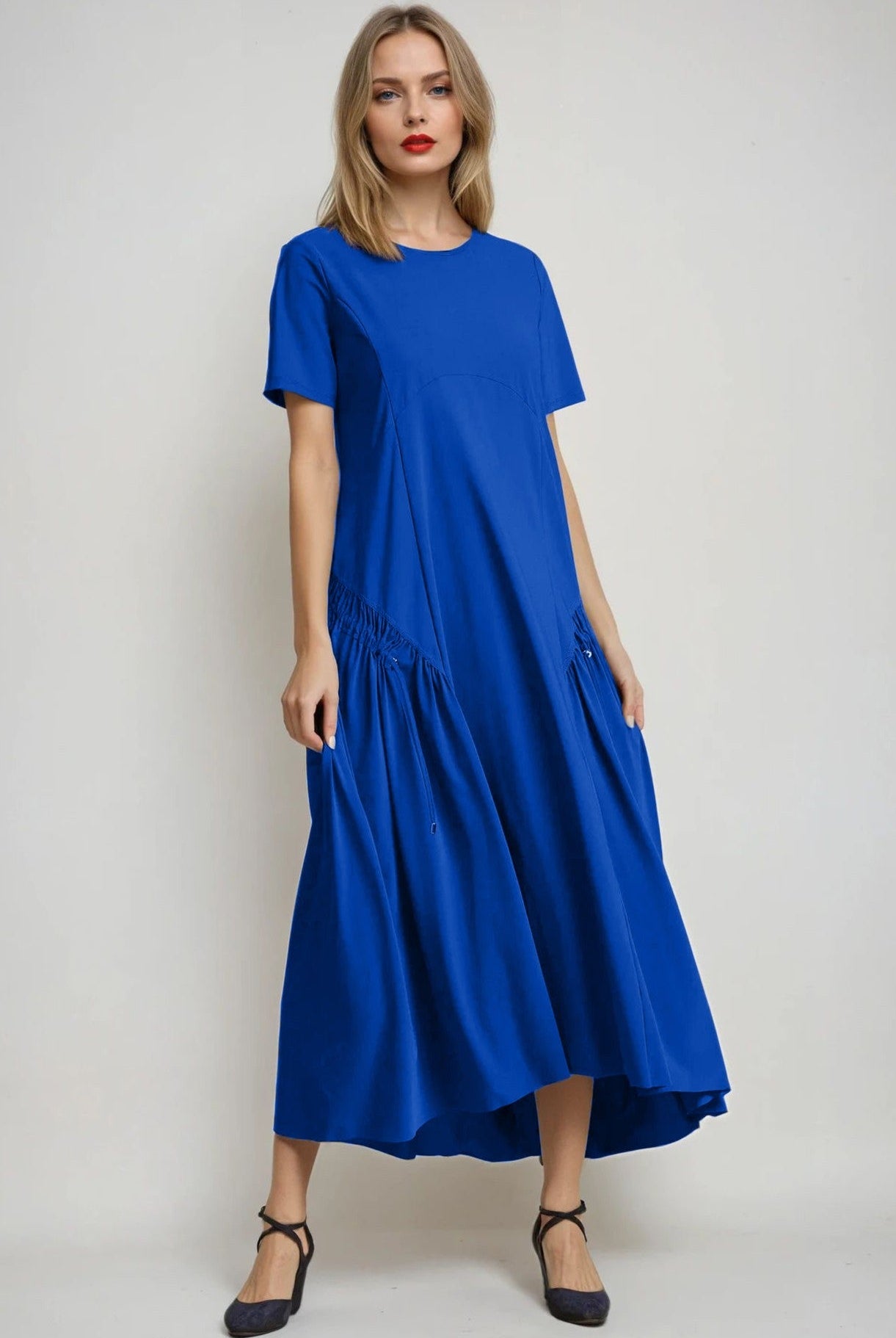 PAULA RYAN Arched Front Dress - Greek Blue Microjersey - Paula Ryan