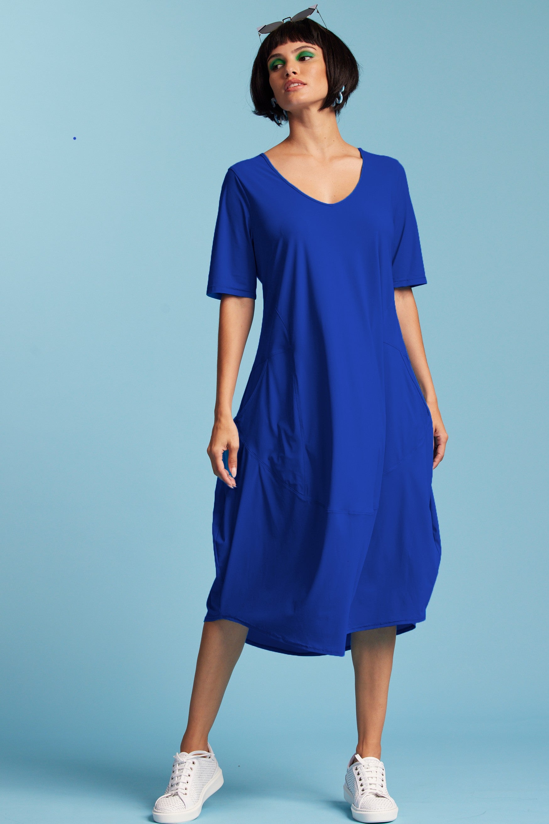 PAULA RYAN Half Sleeve Tulip Dress - Greek Blue - Microjersey - Paula Ryan