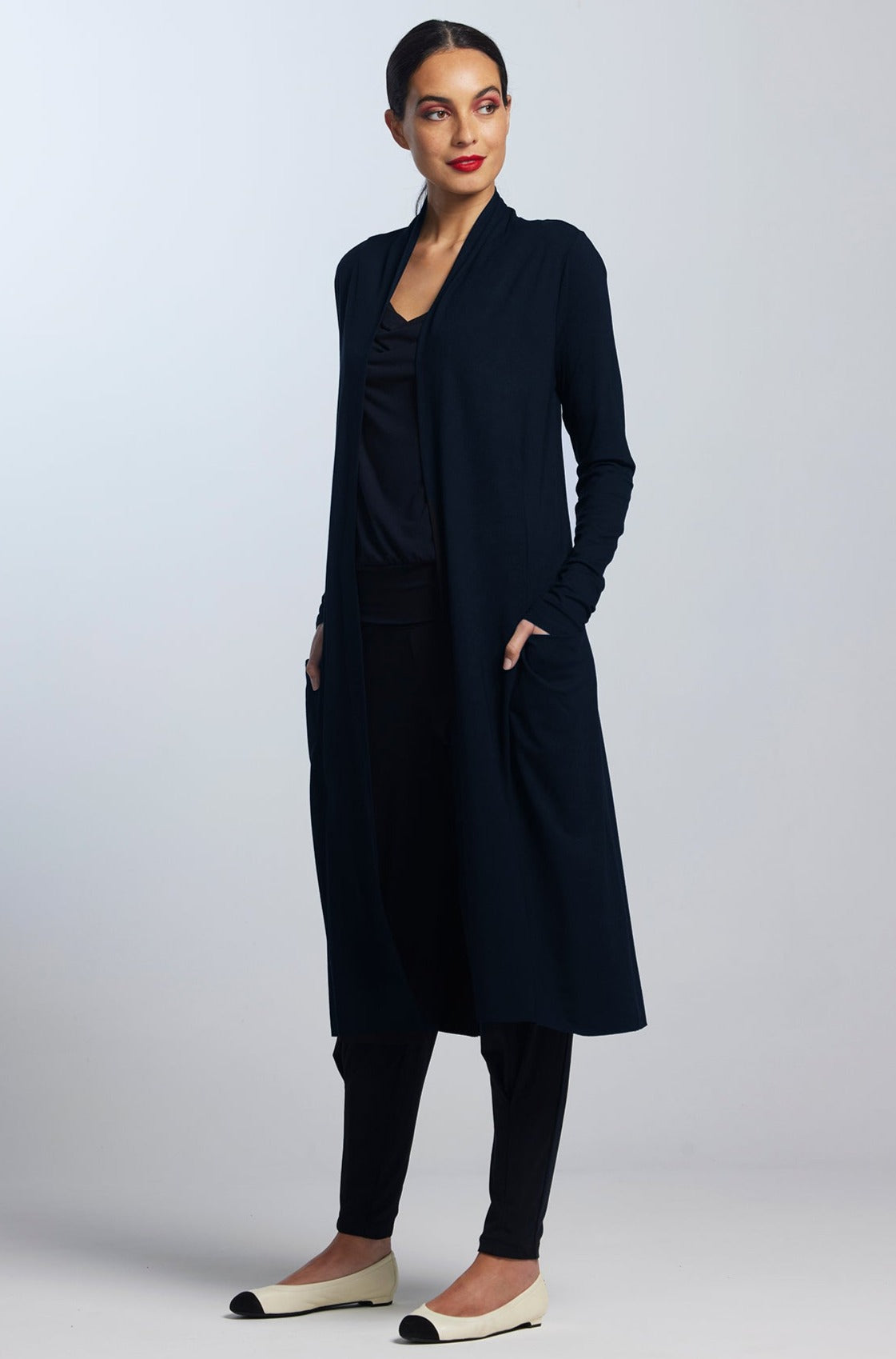 PAULA RYAN Long Shrug Navy- Merino Stretch - Paula Ryan