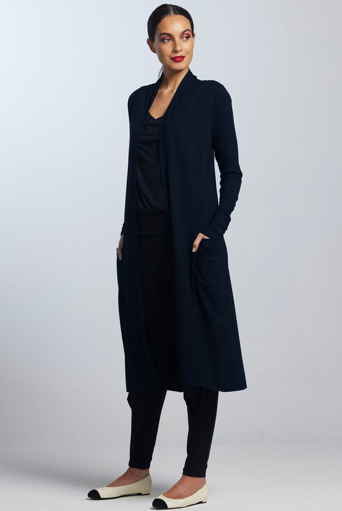 PAULA RYAN Long Shrug Navy- Merino Stretch - Paula Ryan
