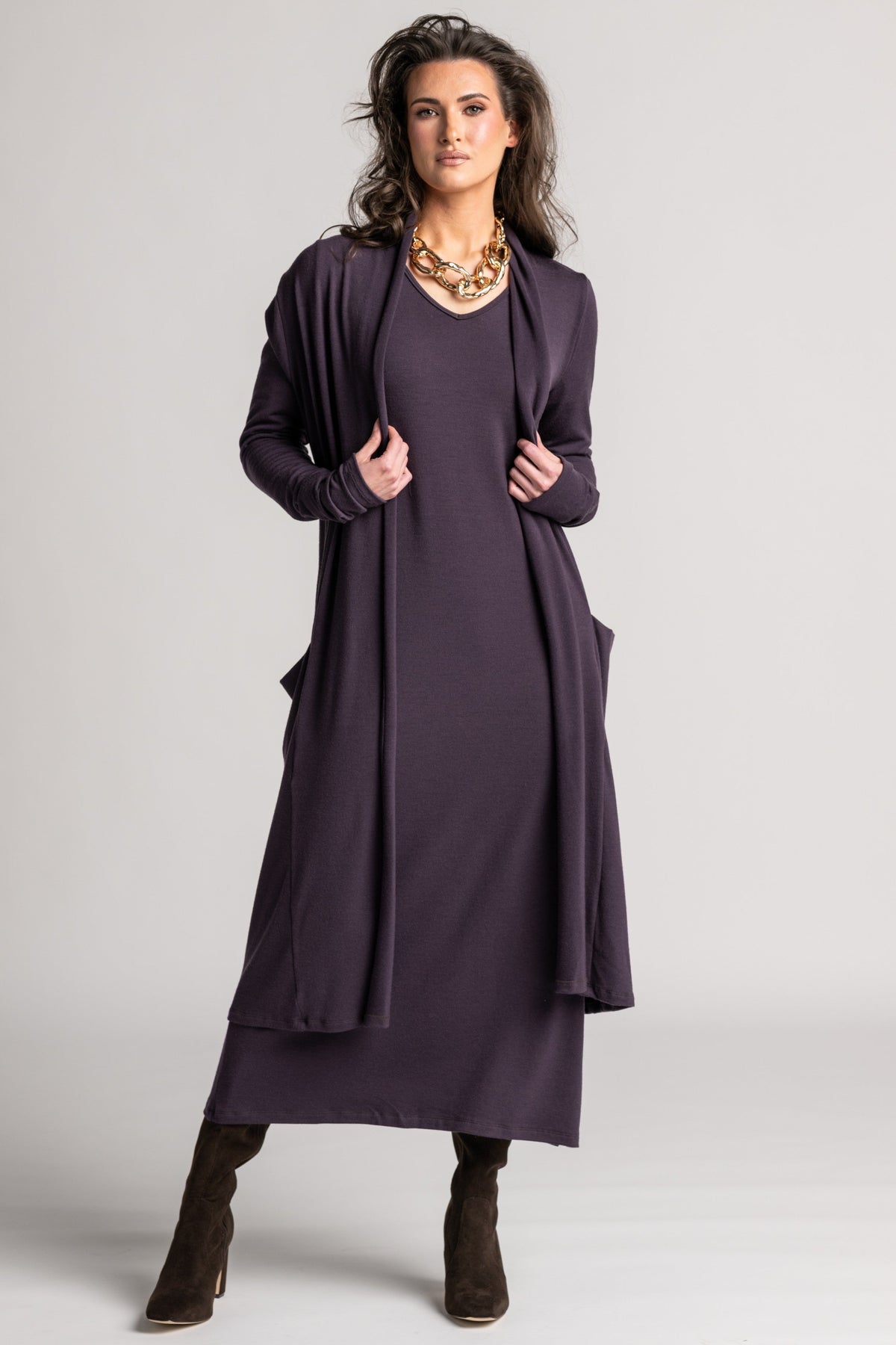 PAULA RYAN Long-line Duster Merino - Cocoa Plum - Paula Ryan